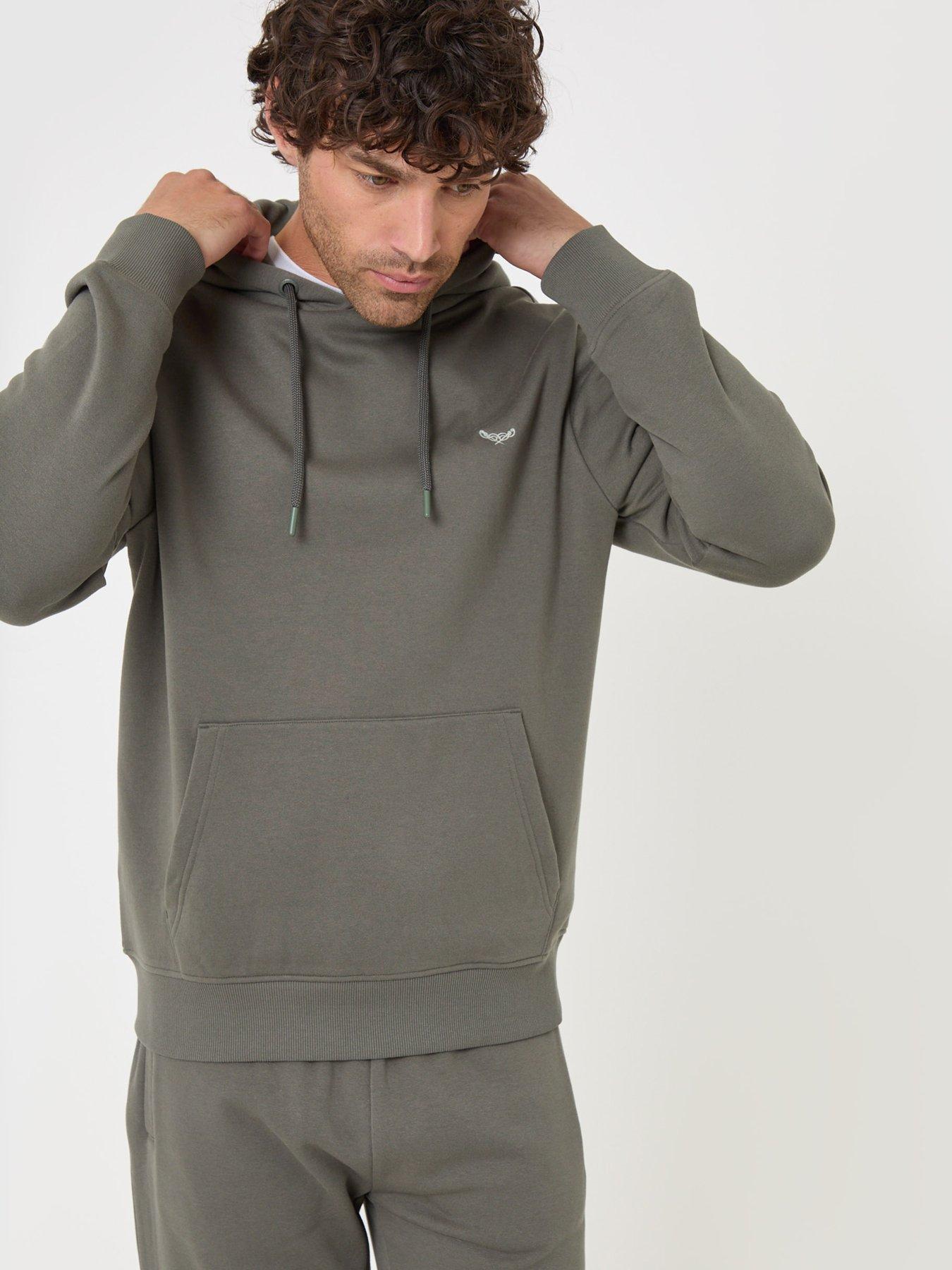 Image 5 of 5 of Threadbare Mens Cotton-Rich Overhead Hoodie With Kangaroo Pocket - Dark Sage