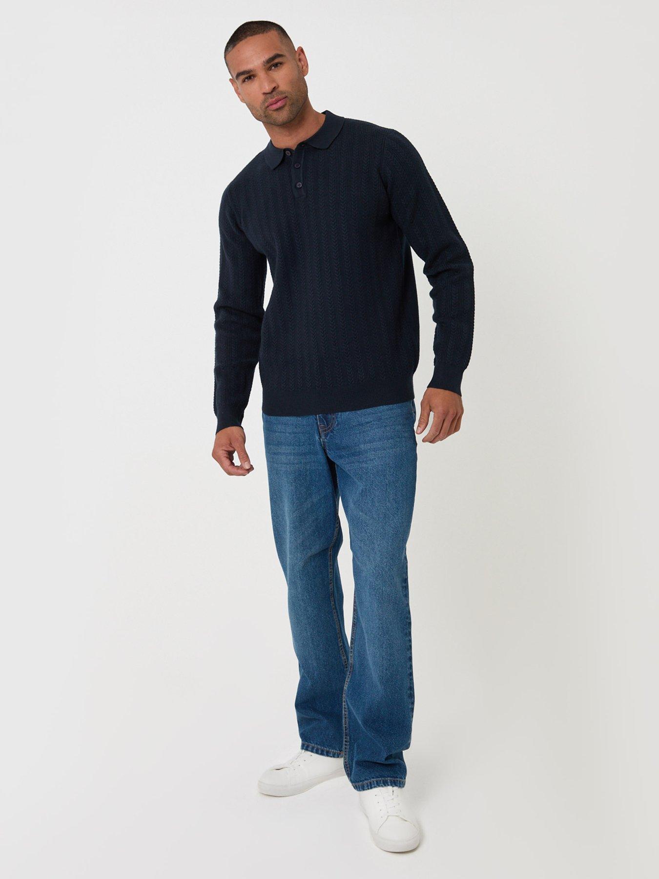 Image 3 of 6 of Threadbare Textured Cable Knit Polo Jumper In Navy