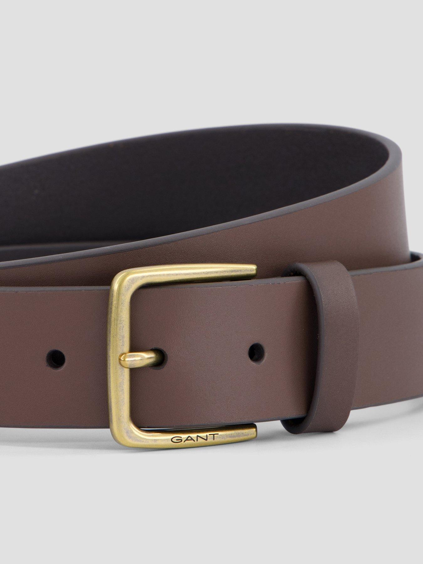 Image 2 of 4 of GANT Mens Buffalo Leather Branded Buckle Adjustable Belt - Brown