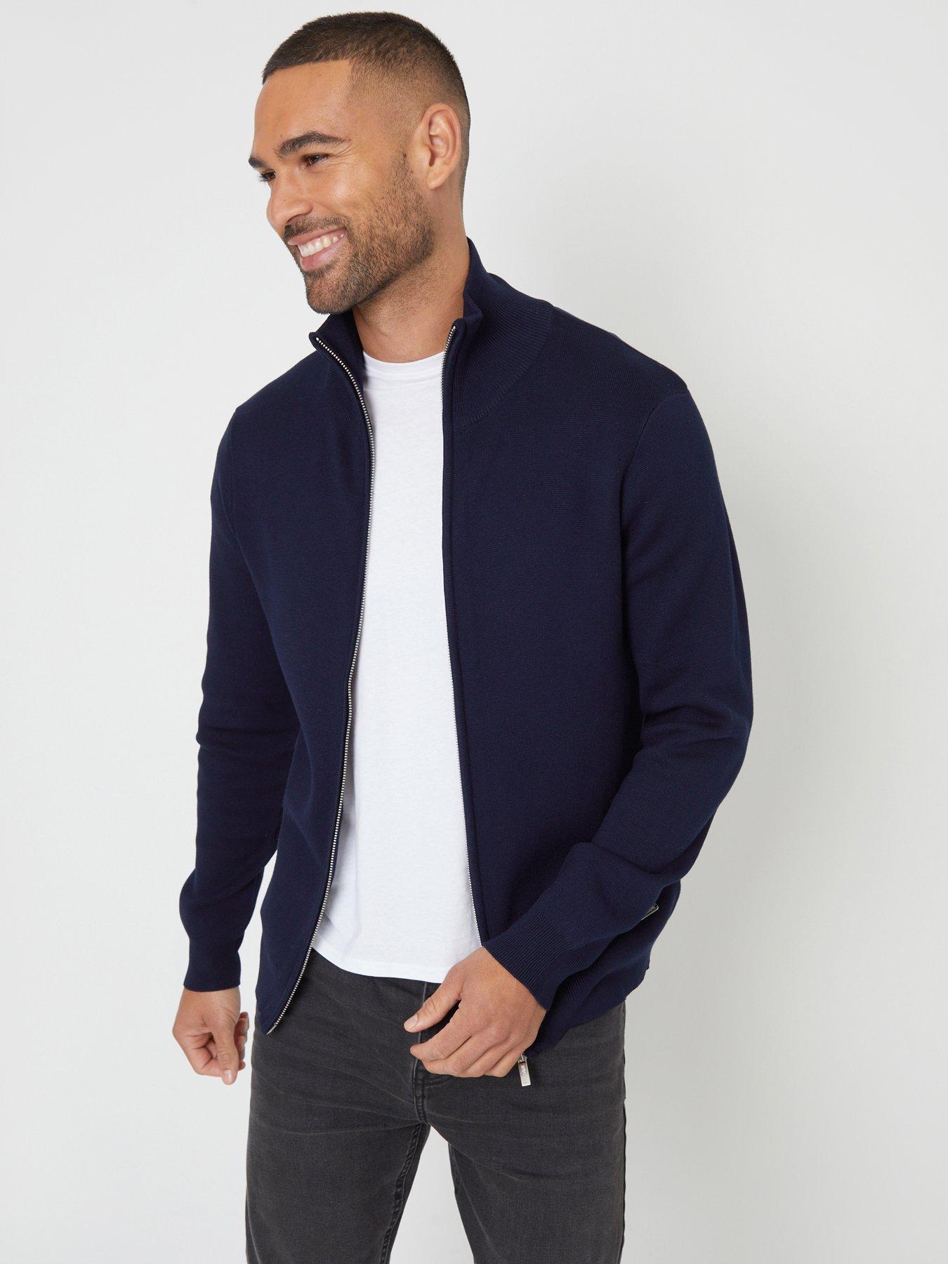 Image 1 of 4 of Threadbare Funnel Neck Zip Through Sweatshirt In Navy