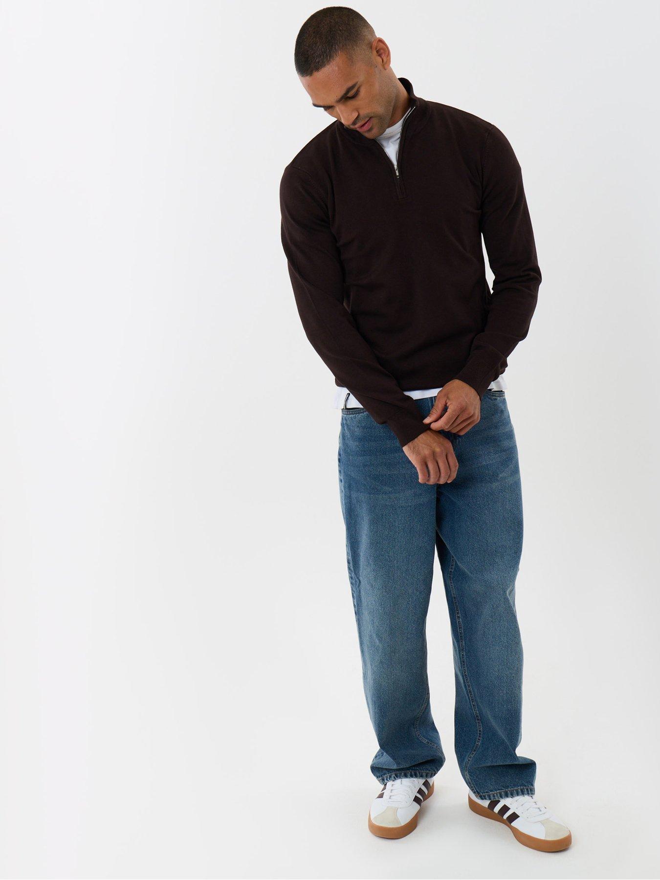 Image 3 of 5 of Threadbare Soft Knit Quarter Zip Jumper In Brown