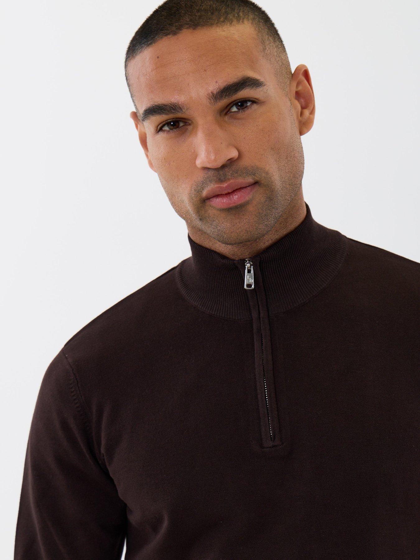 Image 4 of 5 of Threadbare Soft Knit Quarter Zip Jumper In Brown