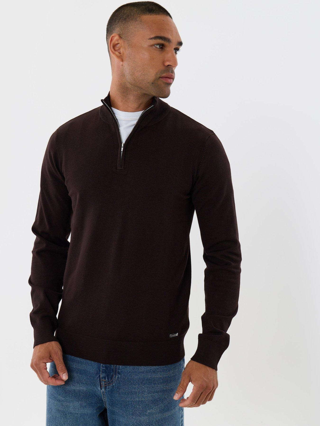 Image 5 of 5 of Threadbare Soft Knit Quarter Zip Jumper In Brown