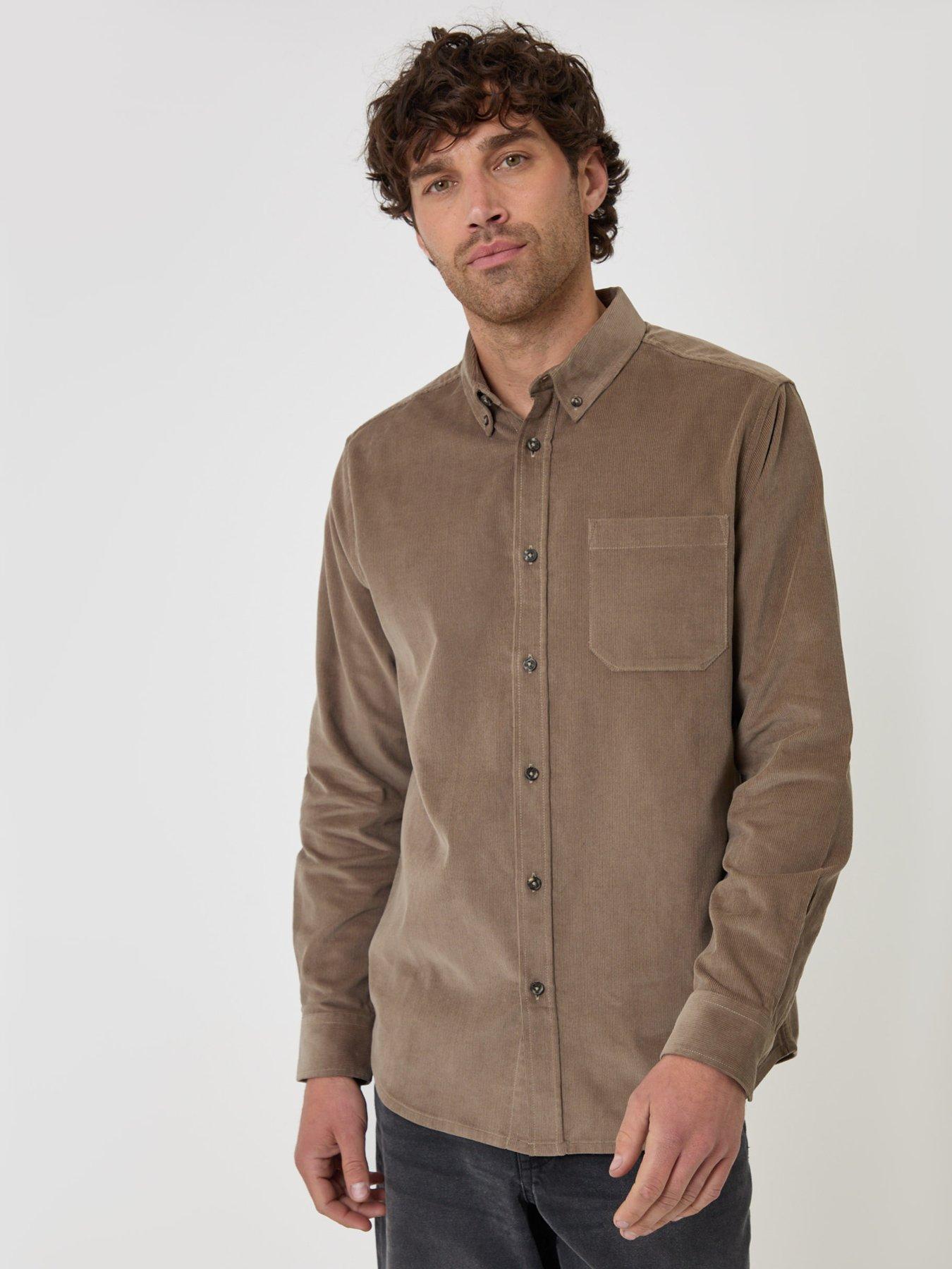 Image 1 of 4 of Threadbare Threadbare Mens Regular Fit Cotton Corduroy Shirt - Beige