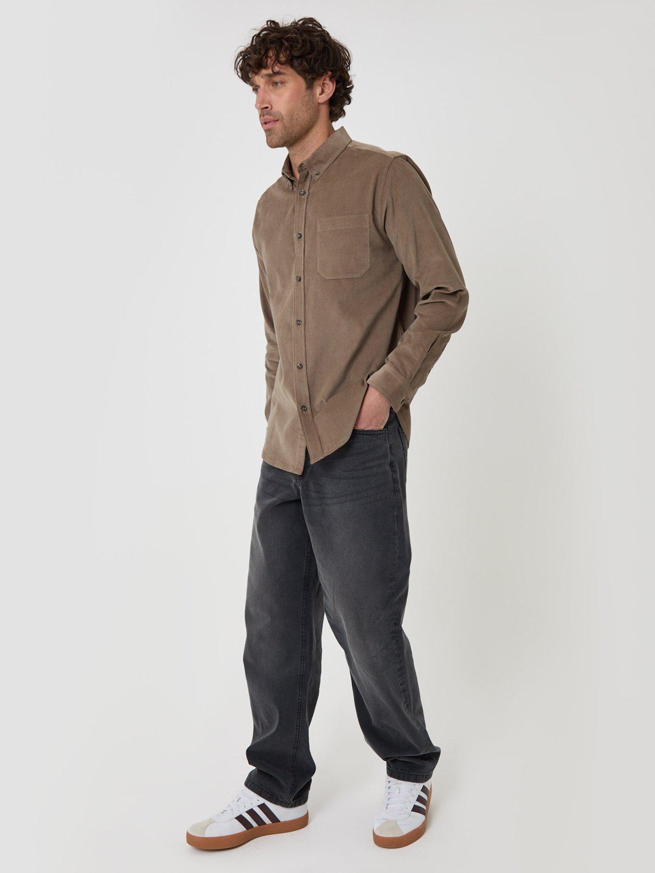 Image 3 of 4 of Threadbare Threadbare Mens Regular Fit Cotton Corduroy Shirt - Beige
