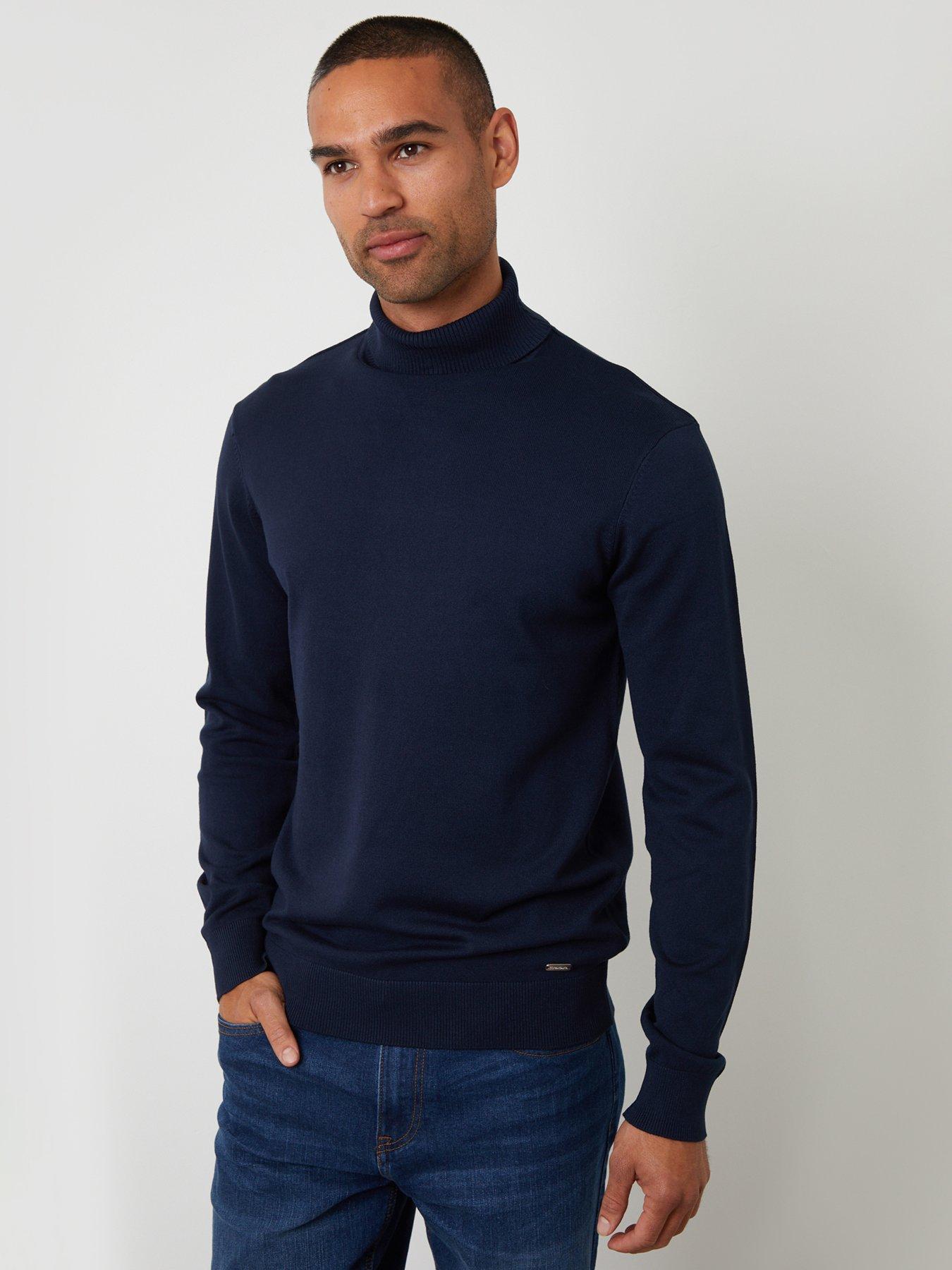 Image 1 of 4 of Threadbare Mens Roll Neck Fine Knit Jumper - Navy