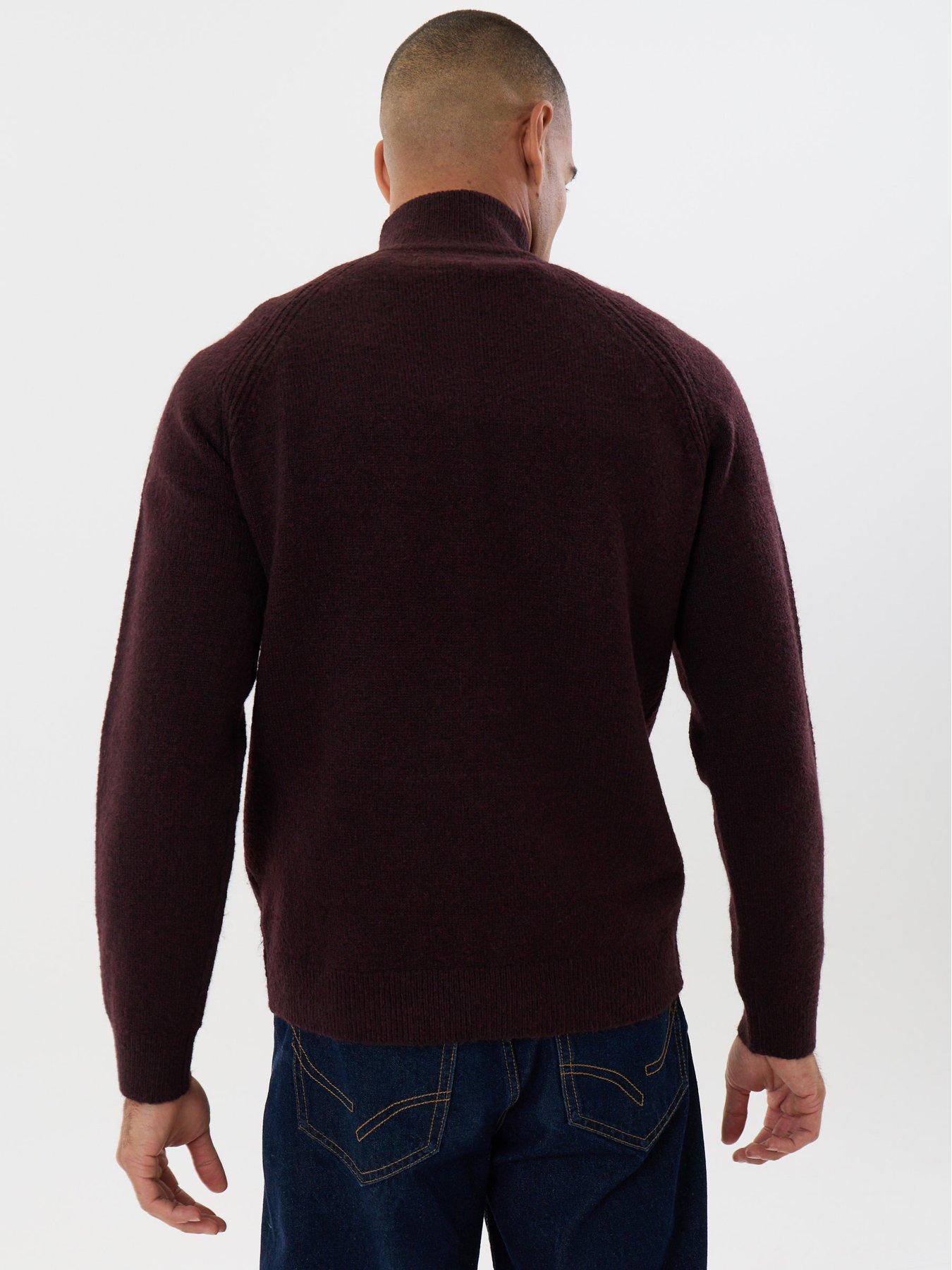Image 2 of 4 of Threadbare Raglan Rib Quarter Zip Knitted Jumper In Burgundy