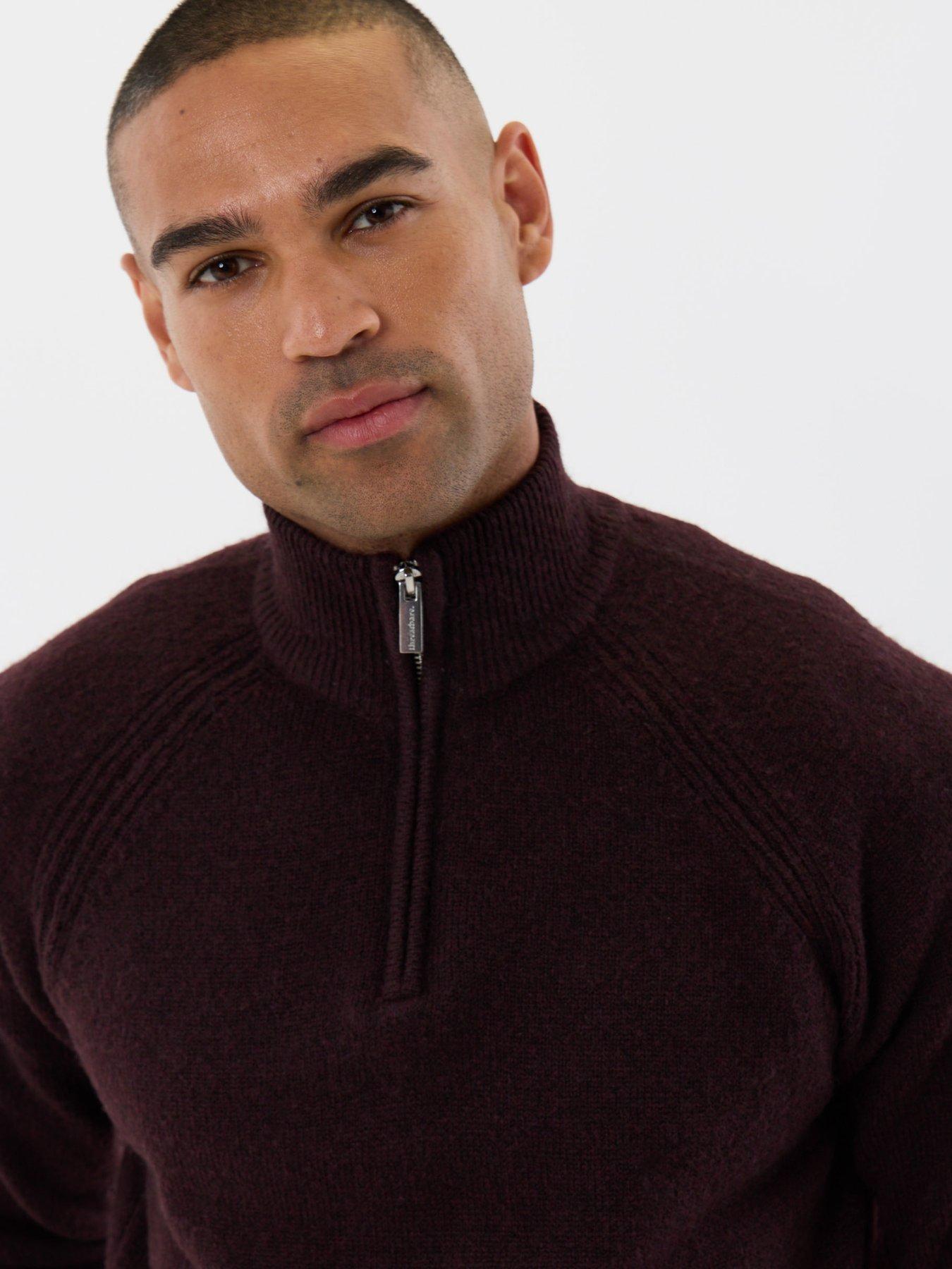 Image 4 of 4 of Threadbare Raglan Rib Quarter Zip Knitted Jumper In Burgundy