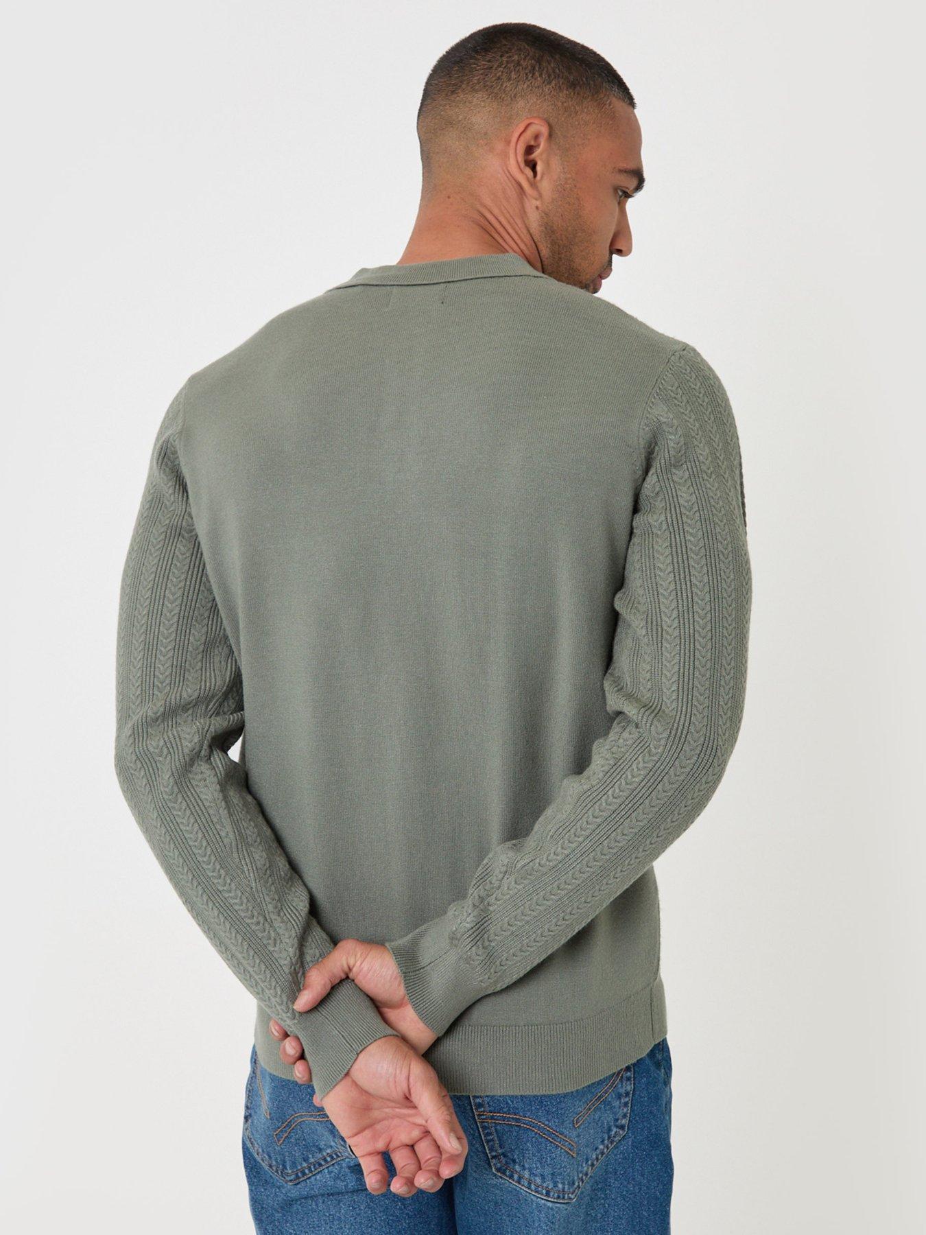 Image 2 of 5 of Threadbare Textured Cable Knit Polo Jumper In Sage
