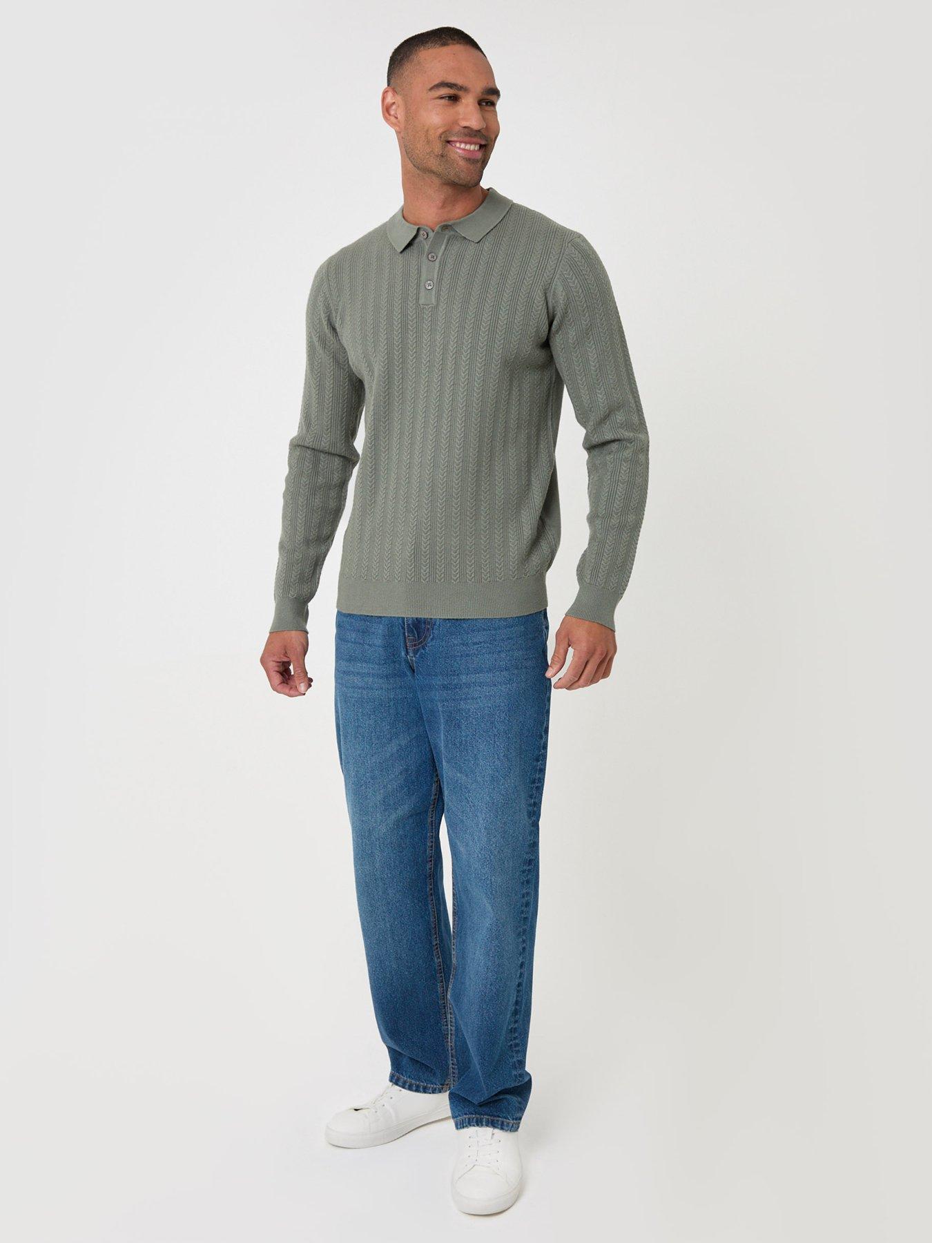 Image 3 of 5 of Threadbare Textured Cable Knit Polo Jumper In Sage