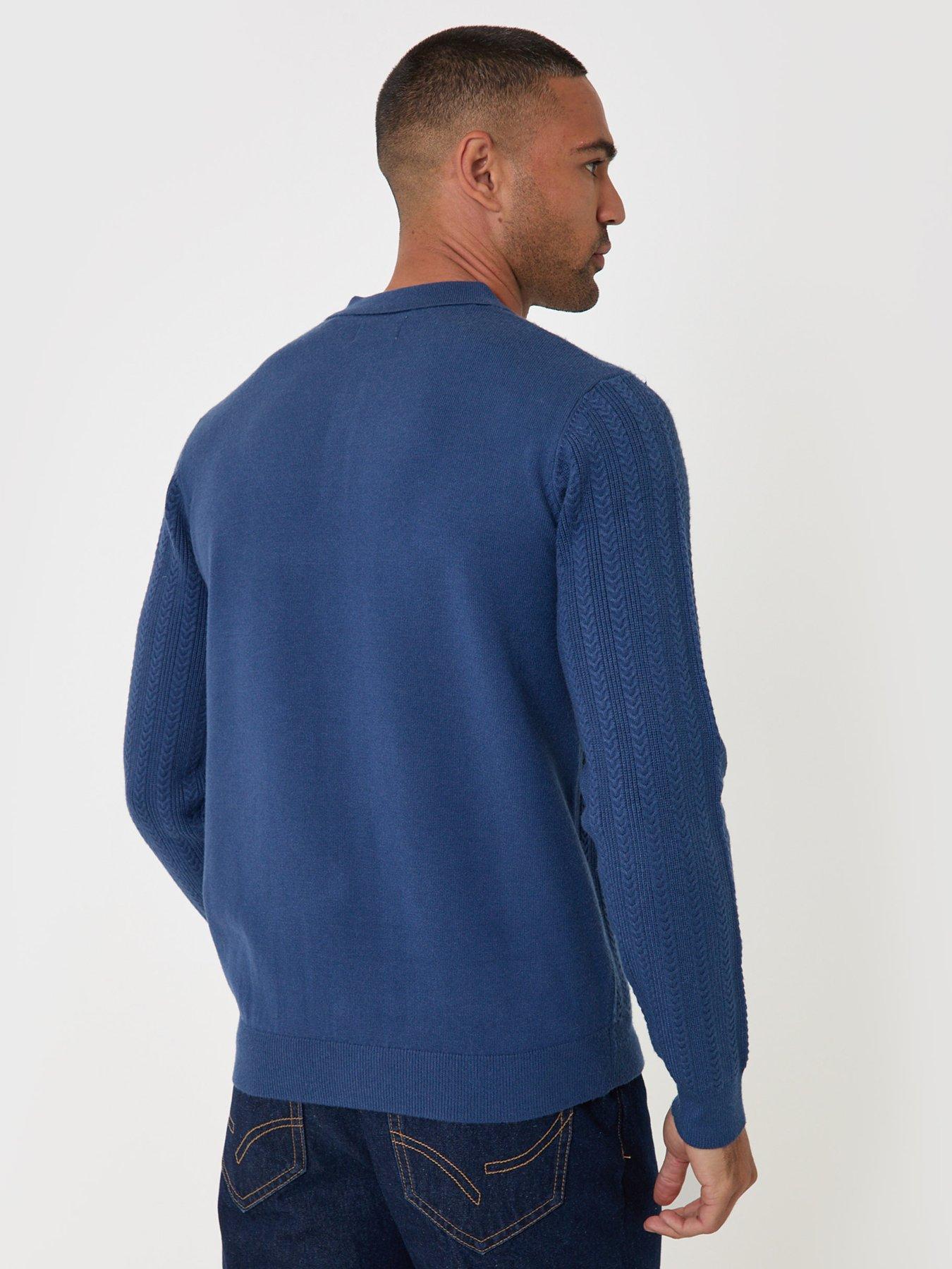 Image 2 of 5 of Threadbare Textured Cable Knit Polo Jumper In Denim Blue