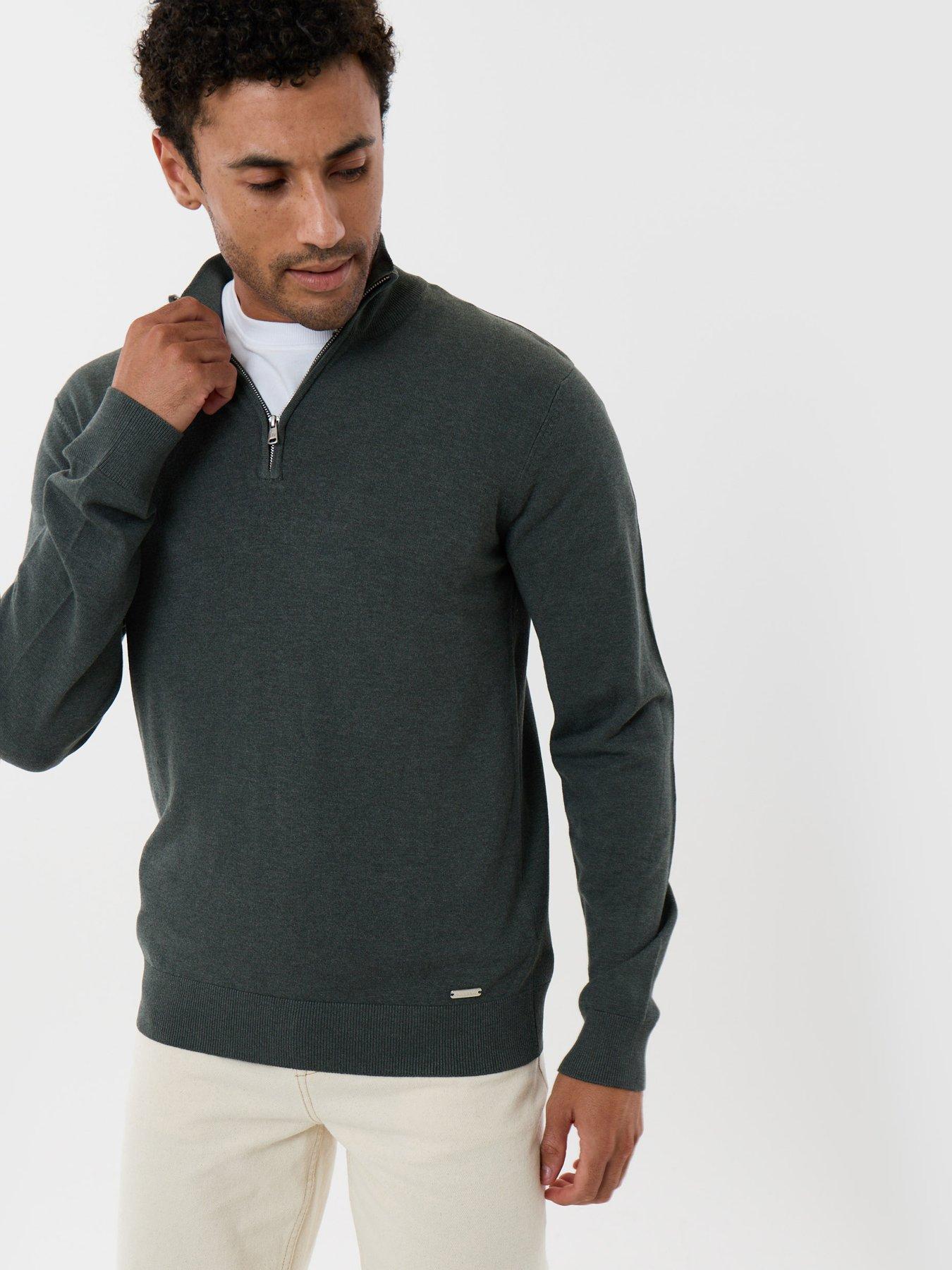 Image 1 of 4 of Threadbare Soft Knit Quarter Zip Jumper In Forest Green