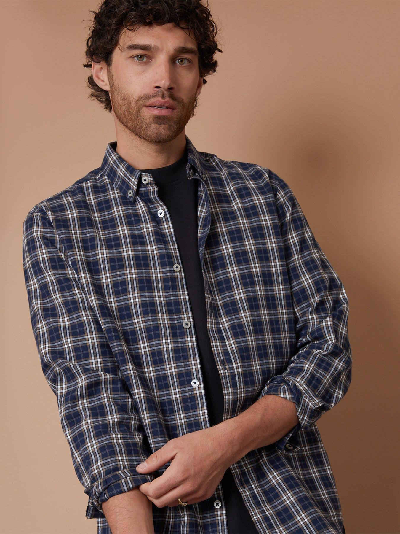 Image 1 of 5 of Threadbare Mens Brushed Cotton Check Regular Fit Shirt - Brown
