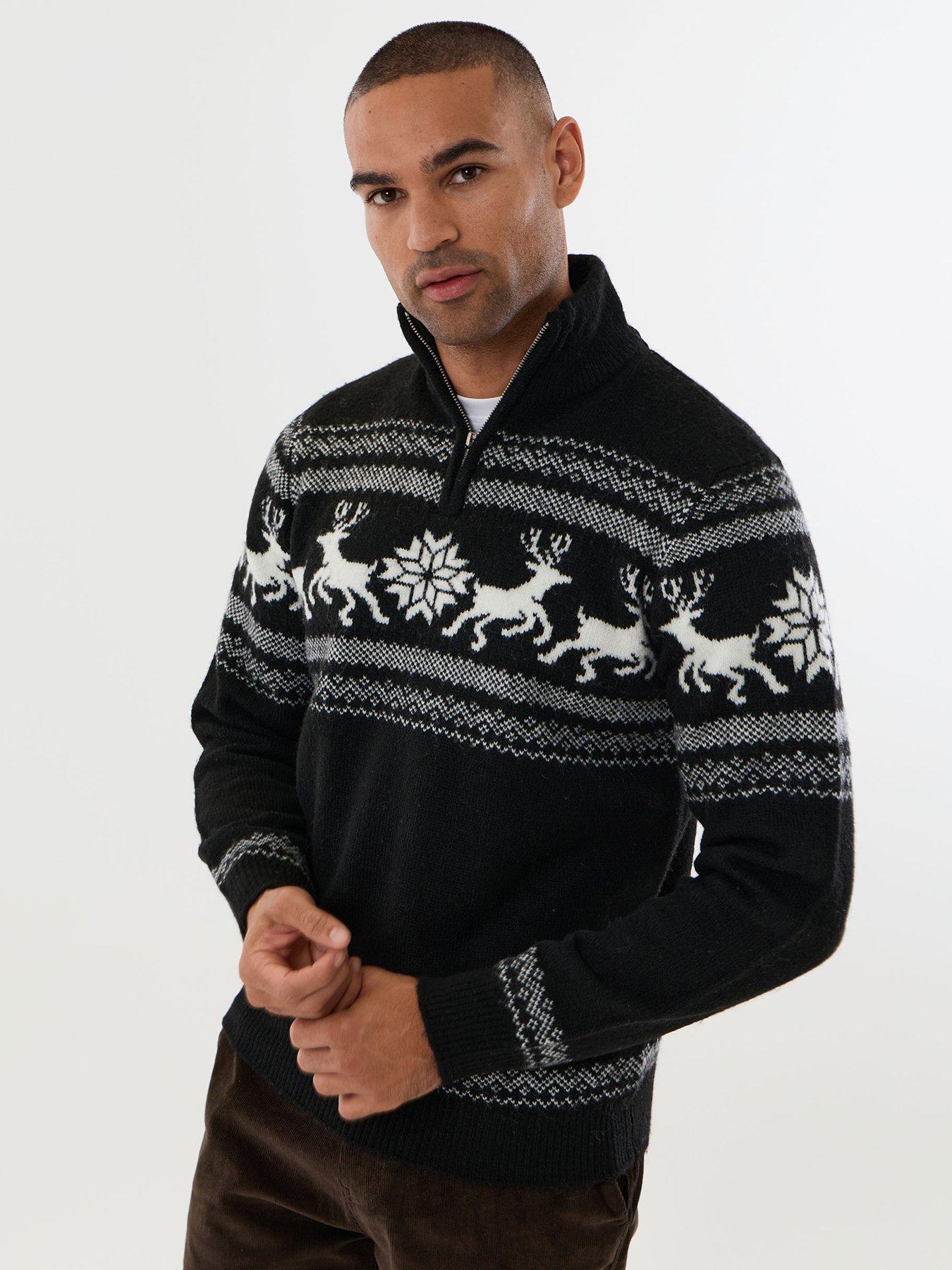Image 1 of 4 of Threadbare Reindeer Fairisle Christmas Jumper In Black