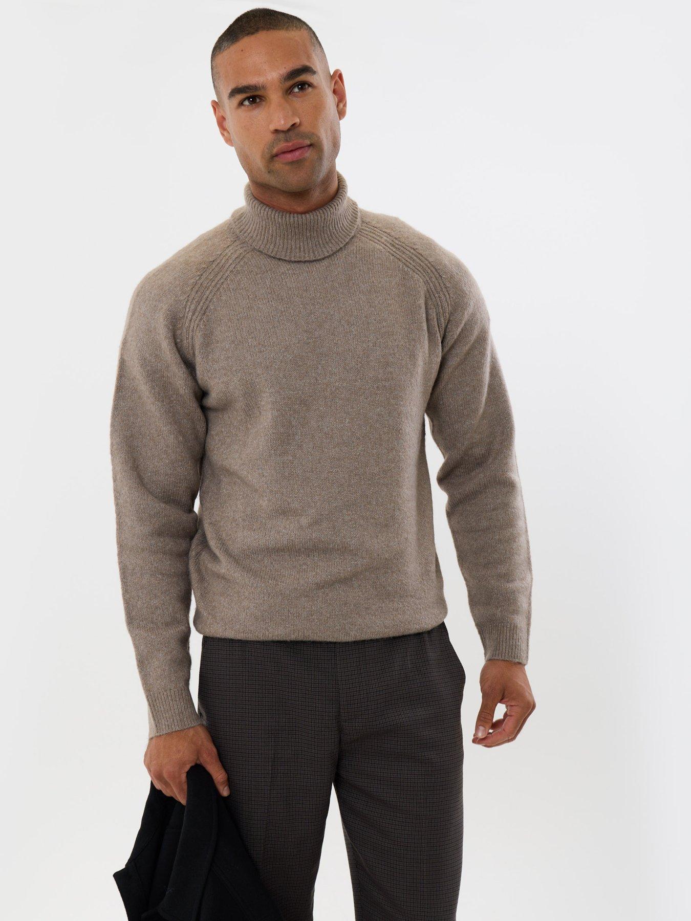 Image 1 of 4 of Threadbare Mens Roll Neck Raglan Sleeve Rib Trim Jumper - Beige