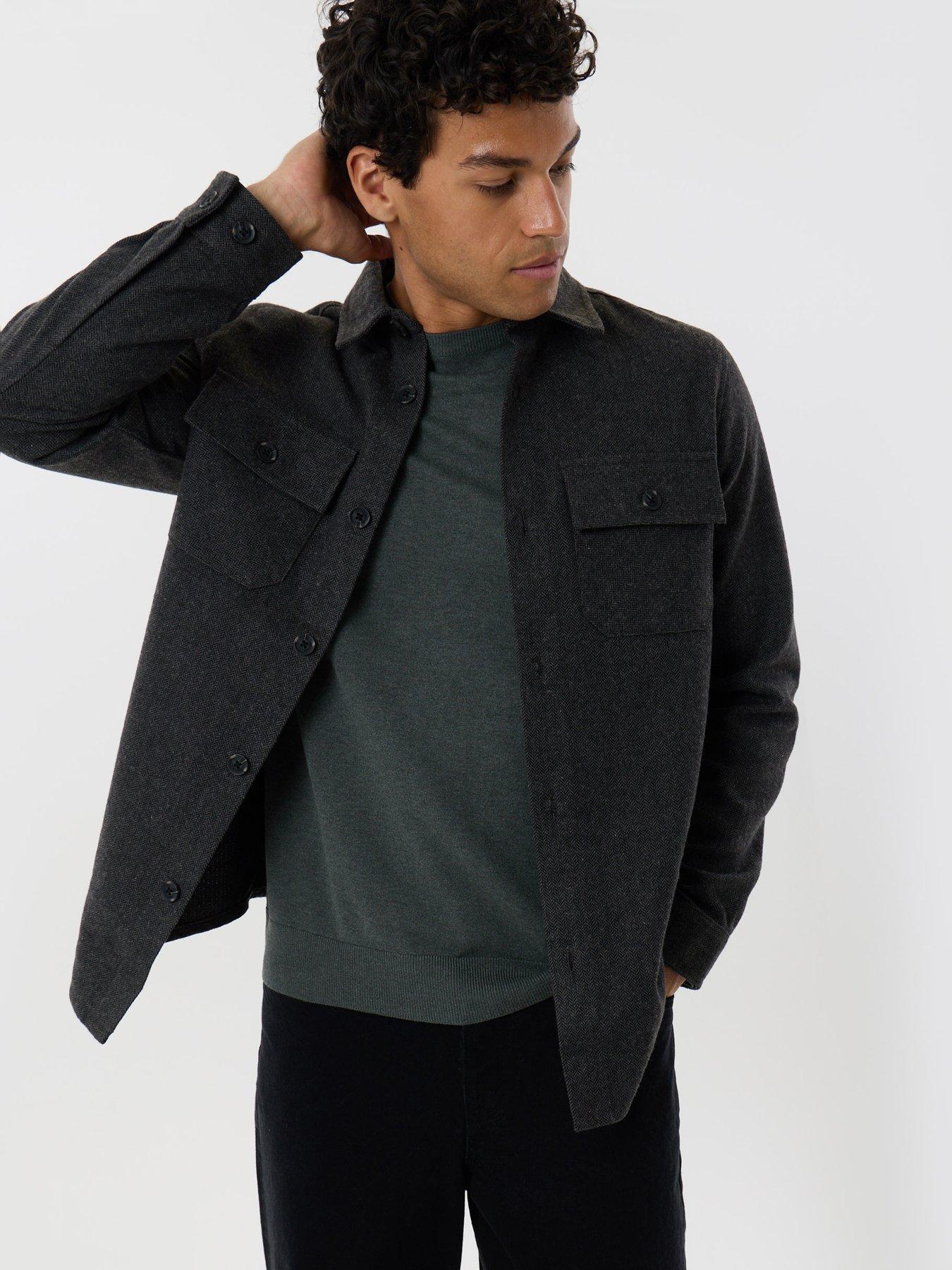 Image 1 of 5 of Threadbare Threadbare Mens Herringbone Button-Through Shacket - Black
