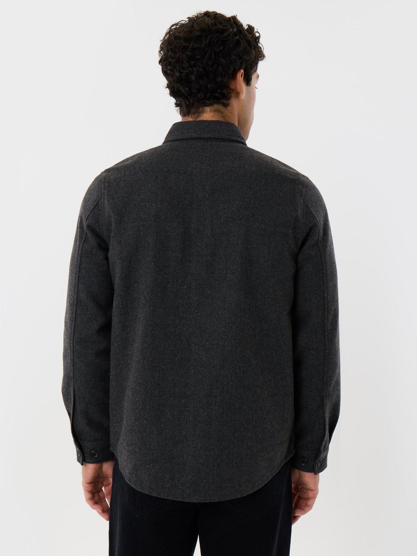Image 2 of 5 of Threadbare Threadbare Mens Herringbone Button-Through Shacket - Black