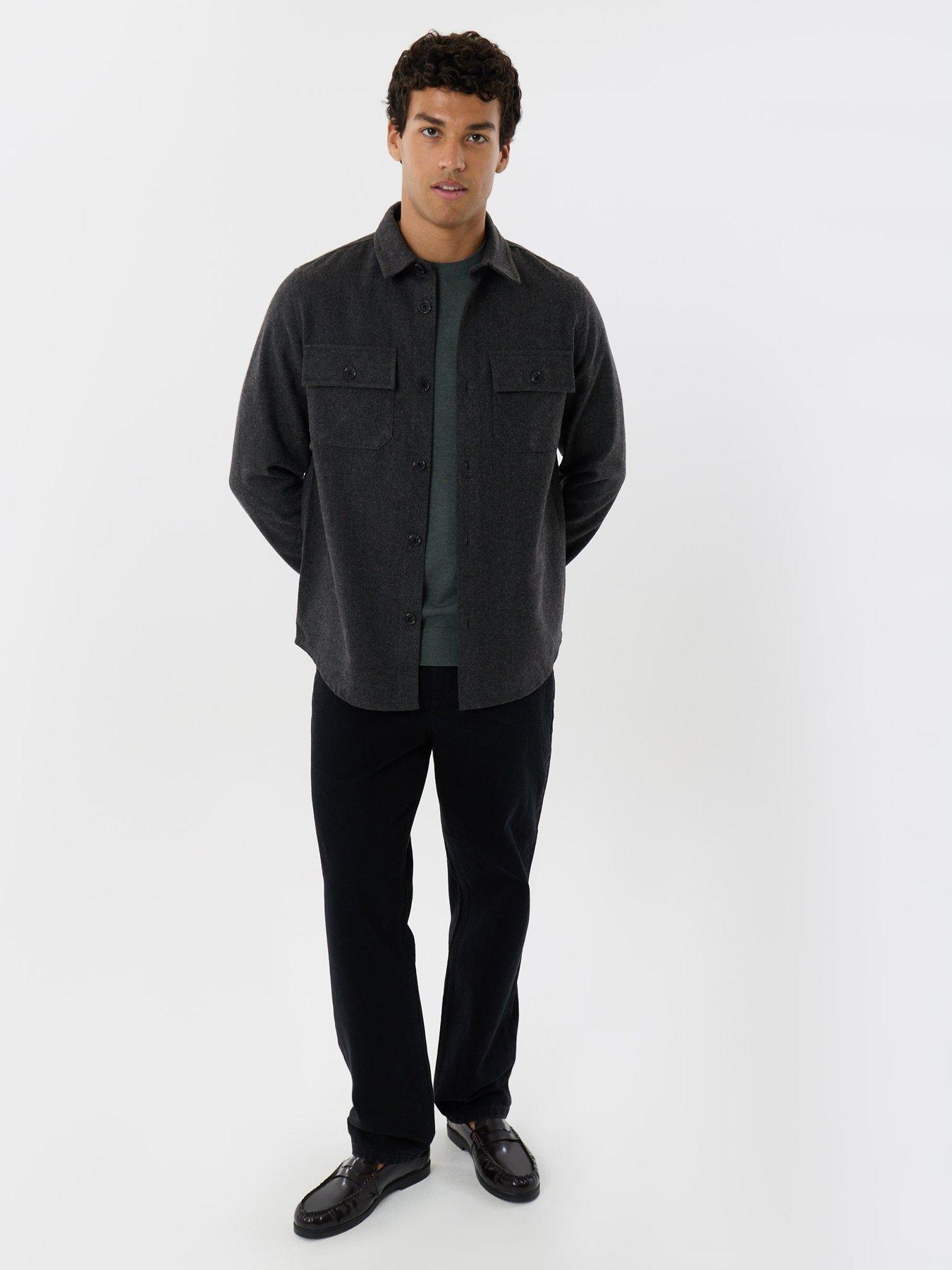 Image 3 of 5 of Threadbare Threadbare Mens Herringbone Button-Through Shacket - Black