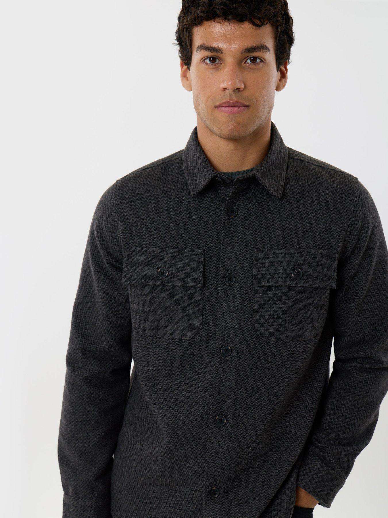 Image 4 of 5 of Threadbare Threadbare Mens Herringbone Button-Through Shacket - Black