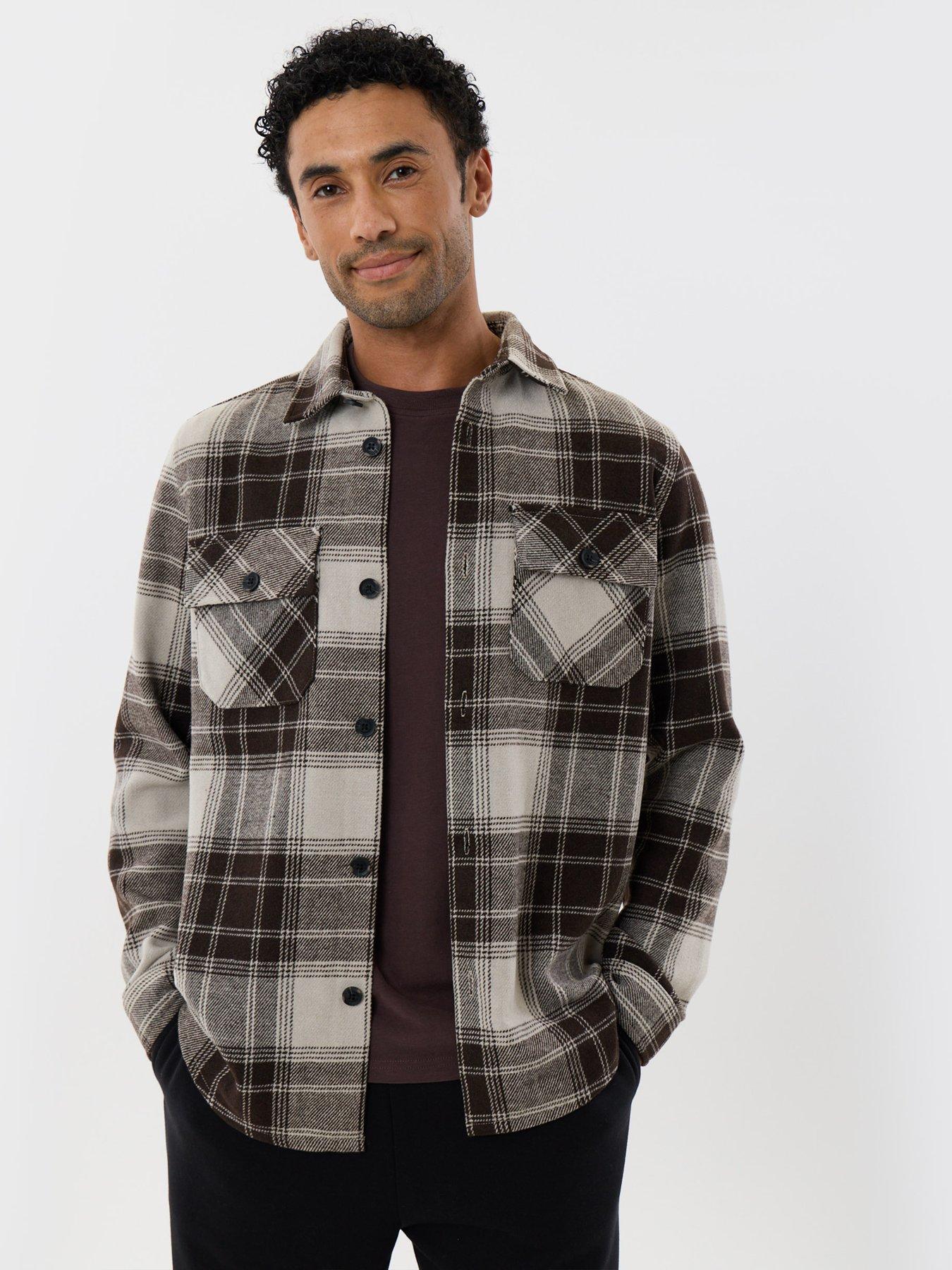 Image 1 of 5 of Threadbare Threadbare Mens Lightweight Brushed Check Shacket - Brown