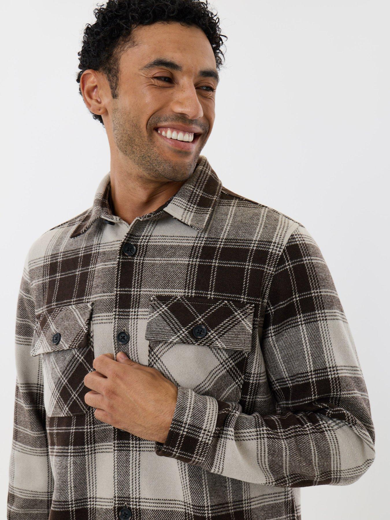 Image 4 of 5 of Threadbare Threadbare Mens Lightweight Brushed Check Shacket - Brown