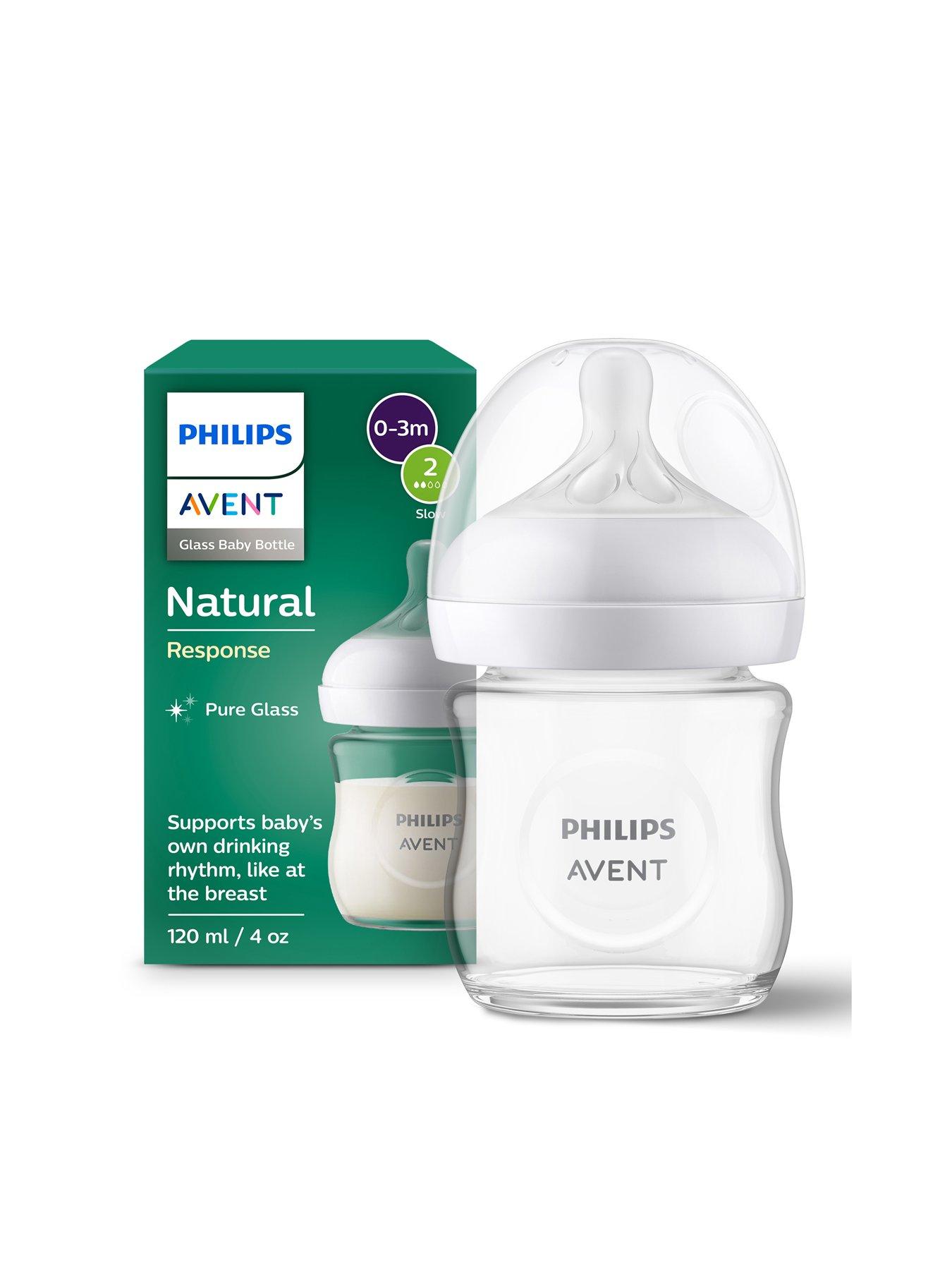 Image 1 of 7 of Avent Natural Response Glass Baby Bottle 4oz/120 ml with Slow Flow Teat (Flow 2), SCY930/01