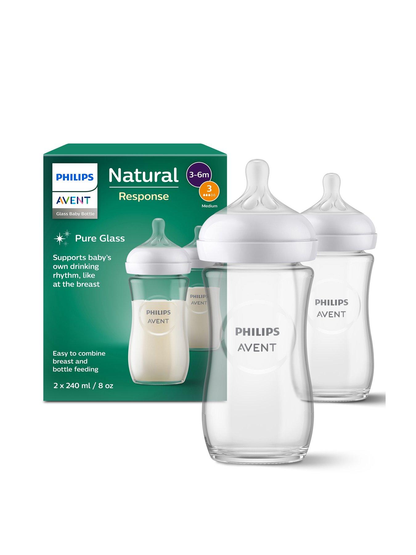 Avent Philips Avent Natural Response Glass Baby Bottles 8oz/240 ml with Medium Flow Teats (Flow 3