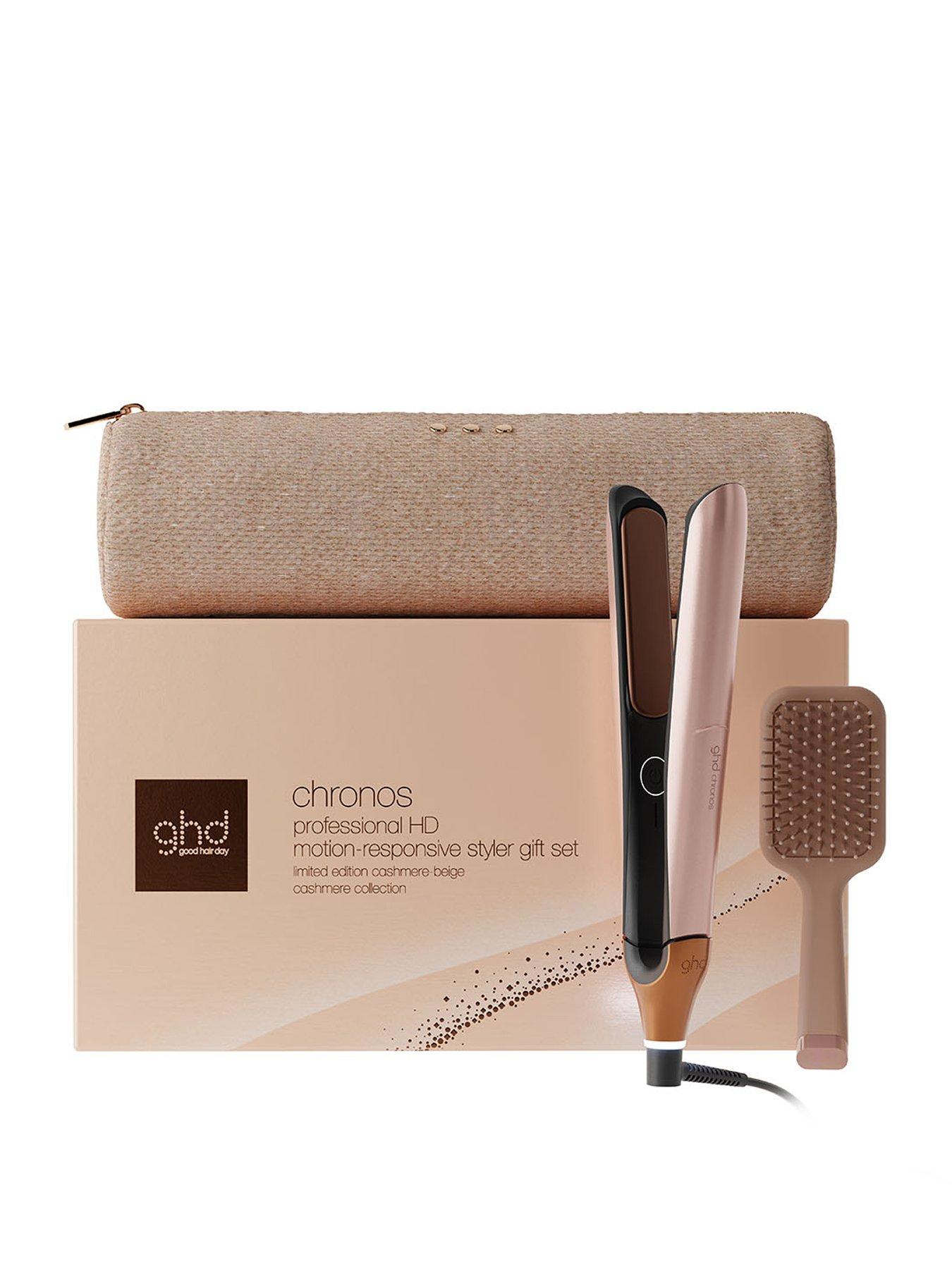Image 1 of 8 of ghd ghd Chronos Hair Straightener Festive Gift Set in Cashmere Beige