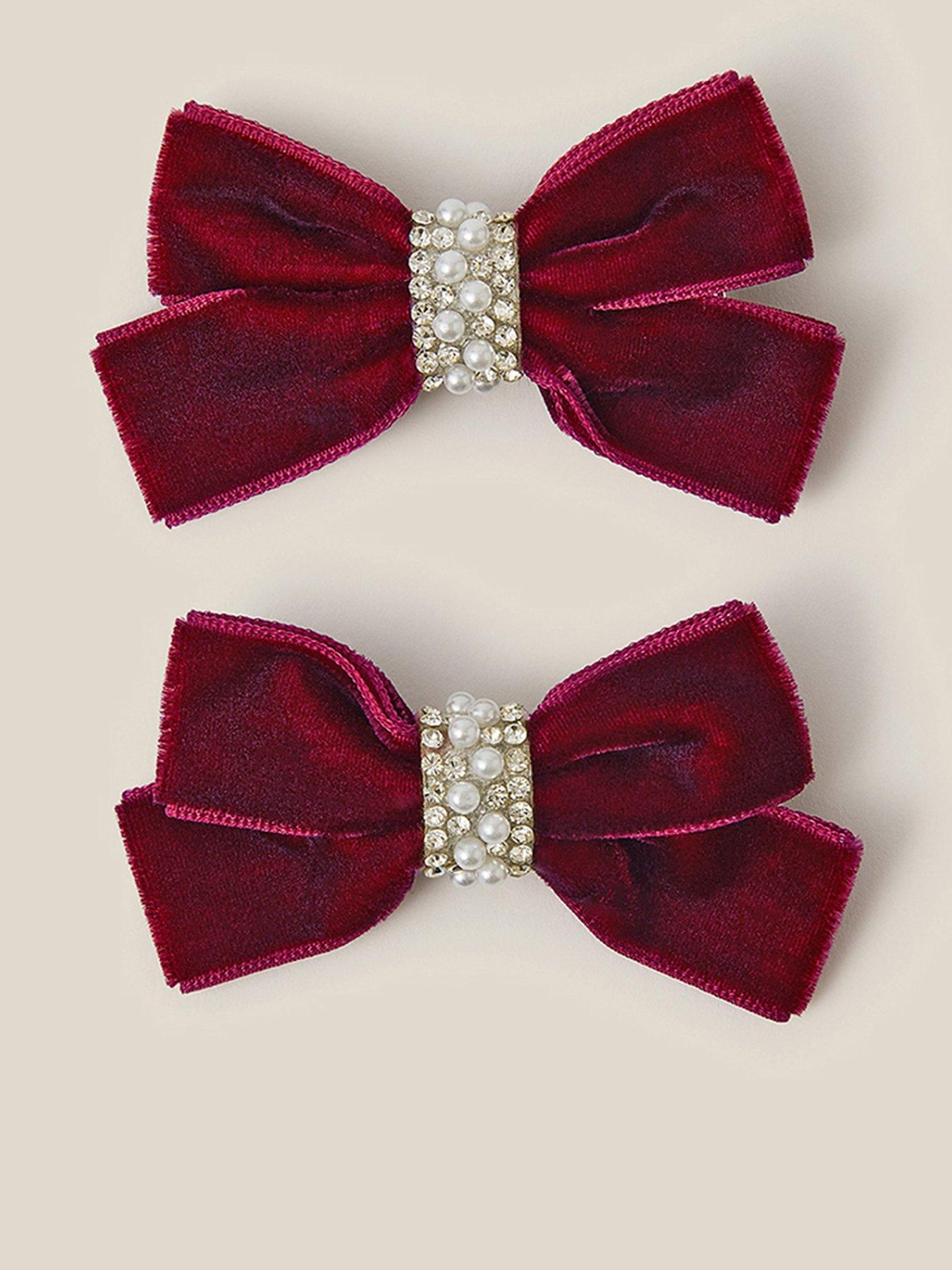Image 1 of 2 of Monsoon Girls 2 Pack Encrusted Bow Hair Clips - Red