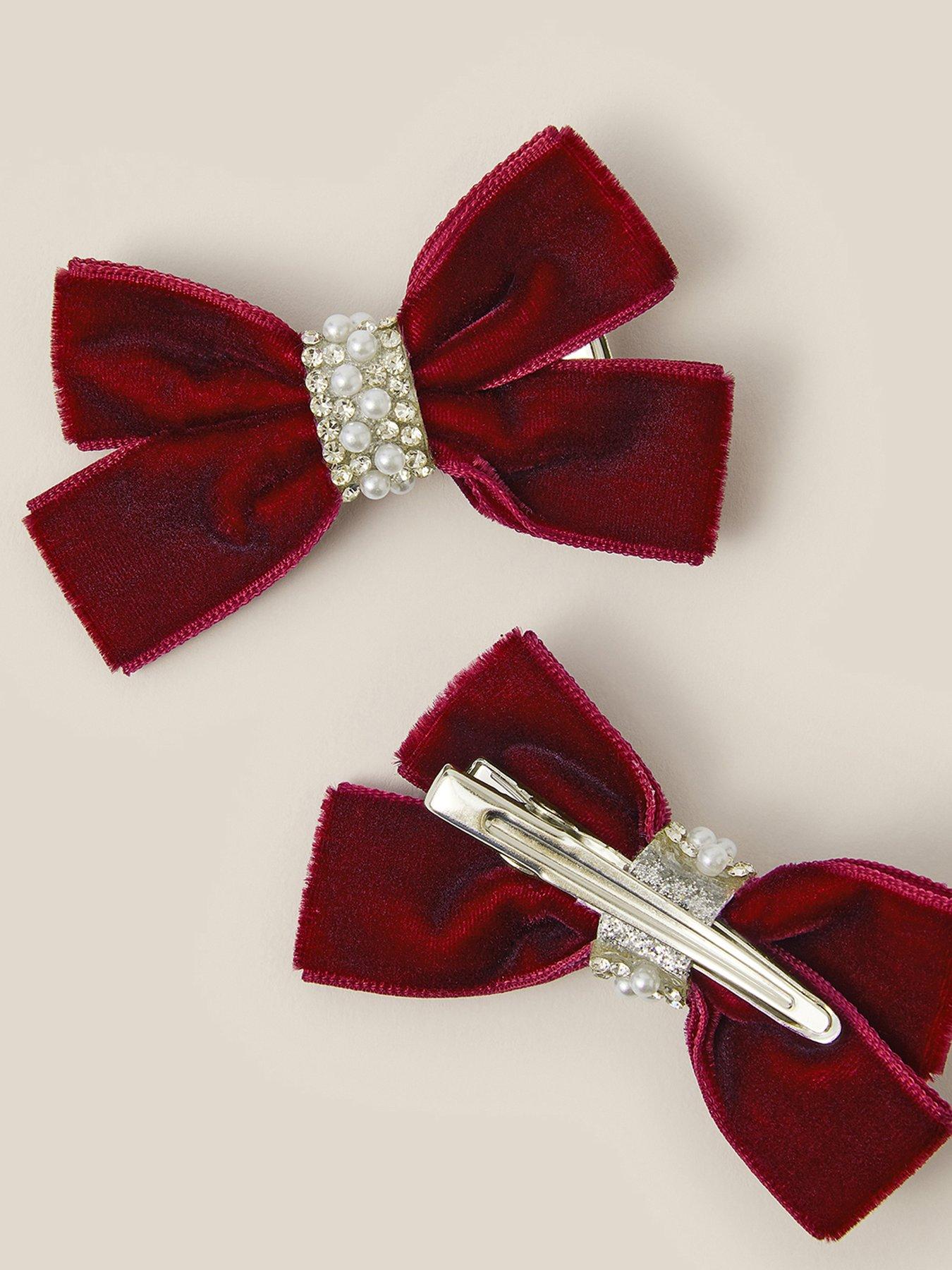 Image 2 of 2 of Monsoon Girls 2 Pack Encrusted Bow Hair Clips - Red