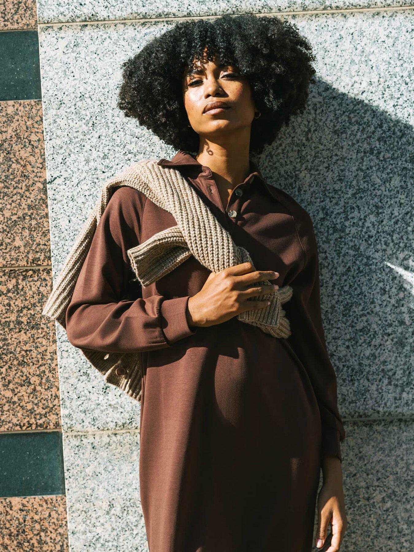 Roman Buttoned Collar Midi Dress