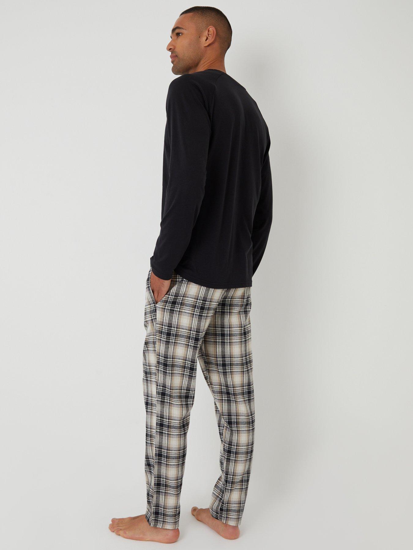 Image 2 of 4 of Threadbare Long Sleeve Top & Cotton Flannel Trousers Pyjama Set In Ecru Check