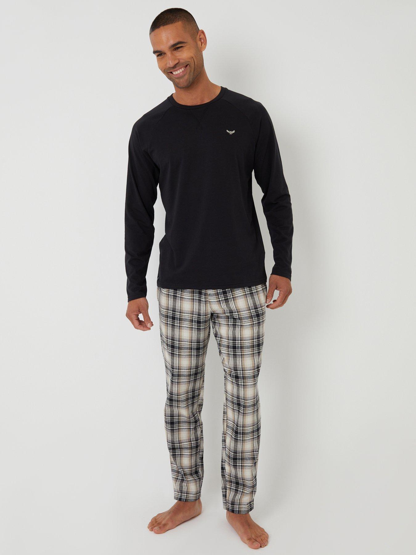 Image 3 of 4 of Threadbare Long Sleeve Top & Cotton Flannel Trousers Pyjama Set In Ecru Check