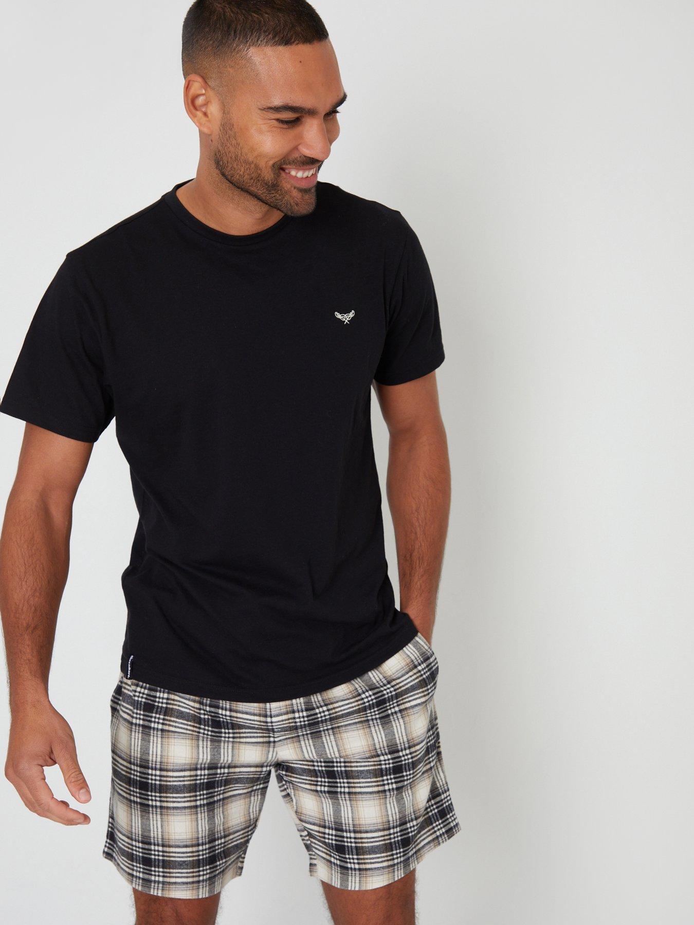 Image 1 of 4 of Threadbare Cotton Rich T-shirt And Short Pyjama Set In Black Check