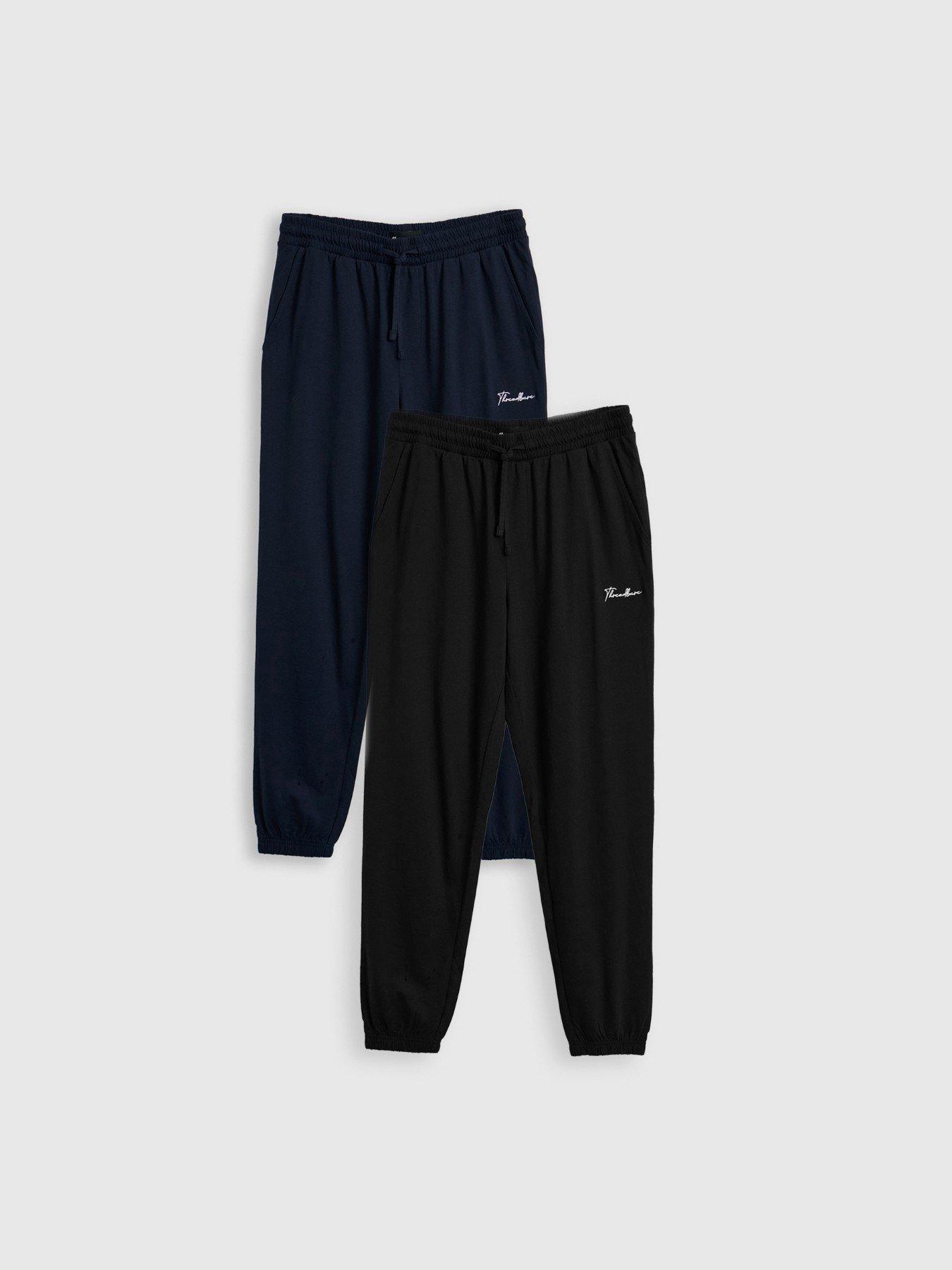Image 1 of 5 of Threadbare Mens 2 Pack Jersey Drawcord Cuffed Joggers - Black/Navy