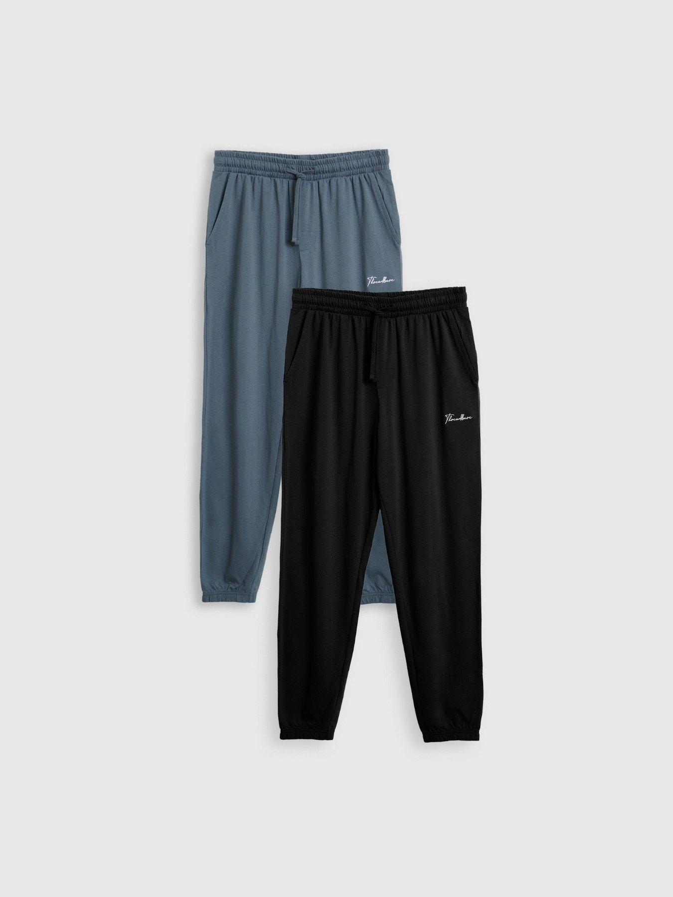 Image 1 of 5 of Threadbare Mens 2 Pack Cuffed Jogging Bottoms - Black