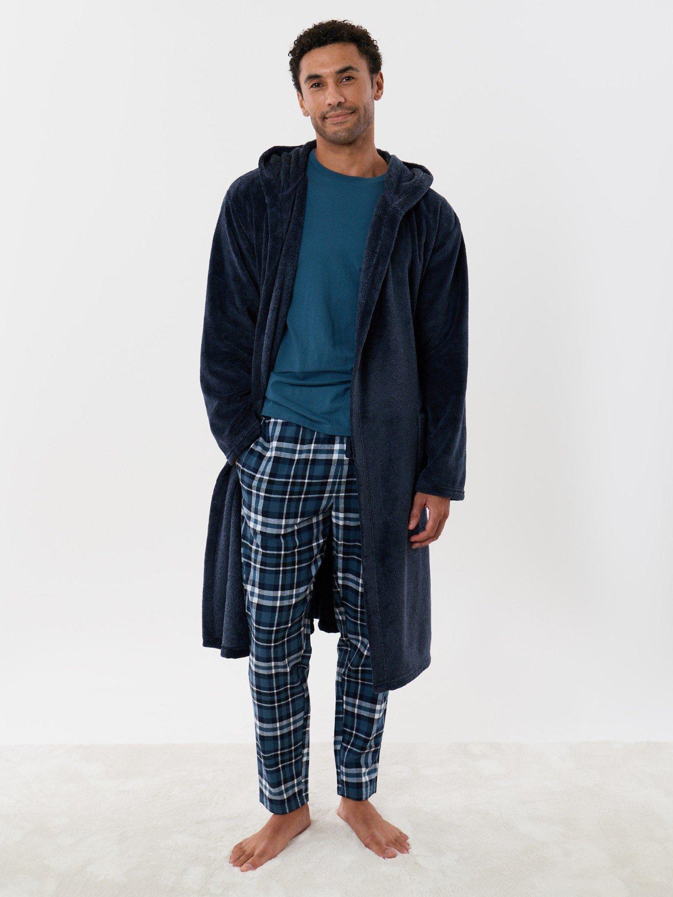 Image 2 of 4 of Threadbare Mens Hooded Soft-Touch Fleece Dressing Gown - Navy