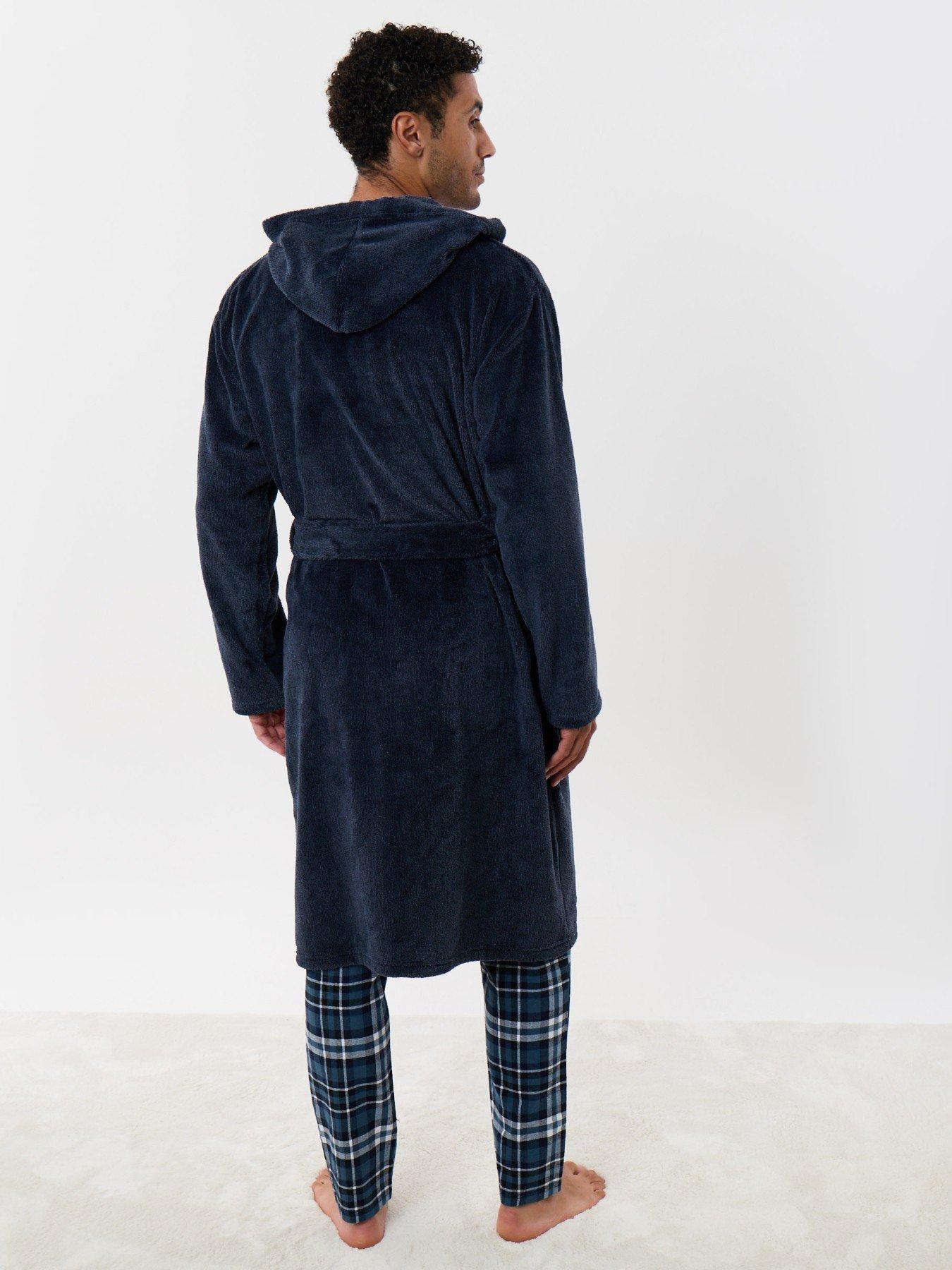 Image 3 of 4 of Threadbare Mens Hooded Soft-Touch Fleece Dressing Gown - Navy