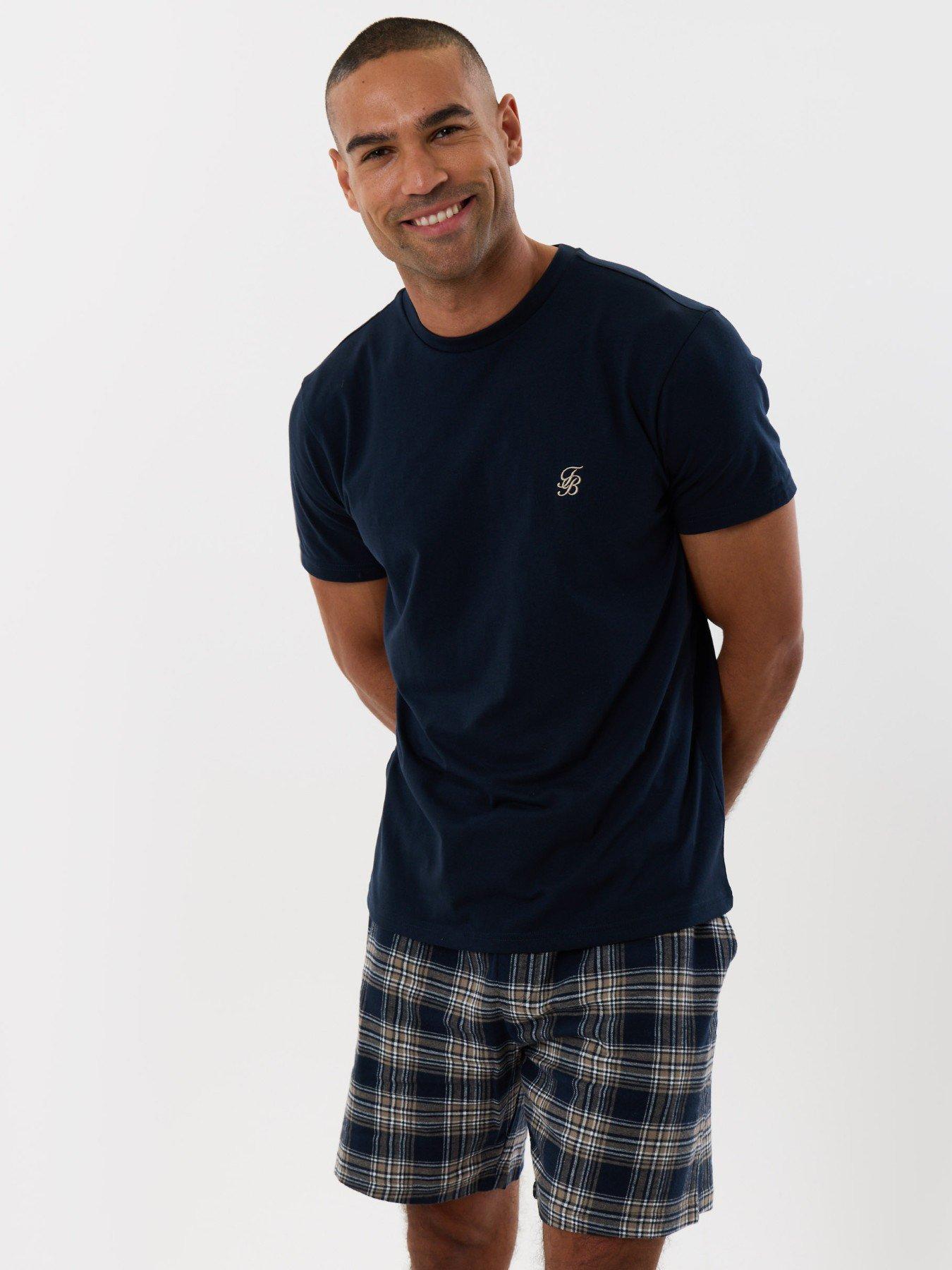 Image 1 of 4 of Threadbare Mens Cotton-Rich Check Pyjama Set - Navy