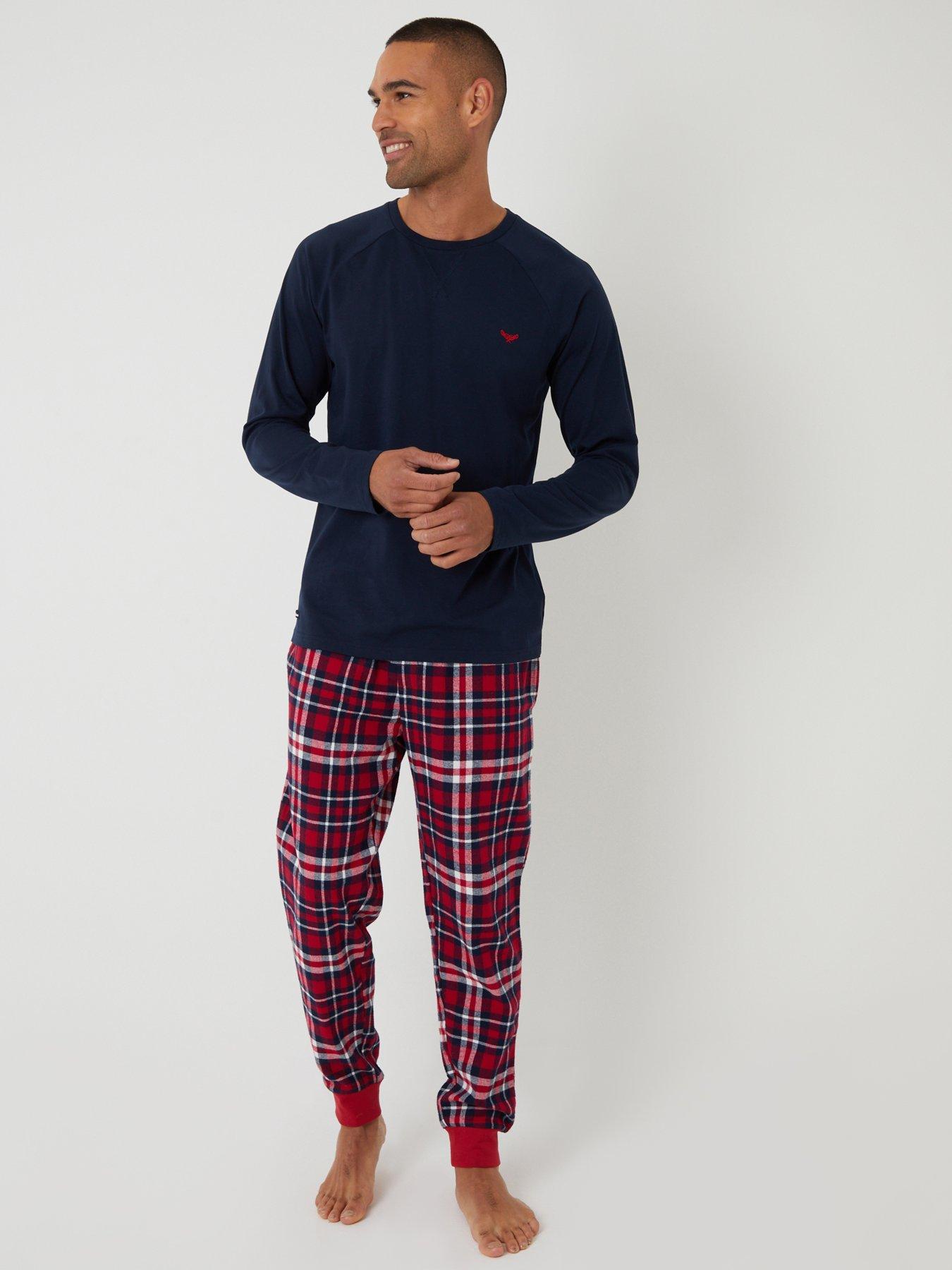 Image 1 of 4 of Threadbare Long Sleeve Top & Cotton Flannel Trousers Pyjama Set In Red Check