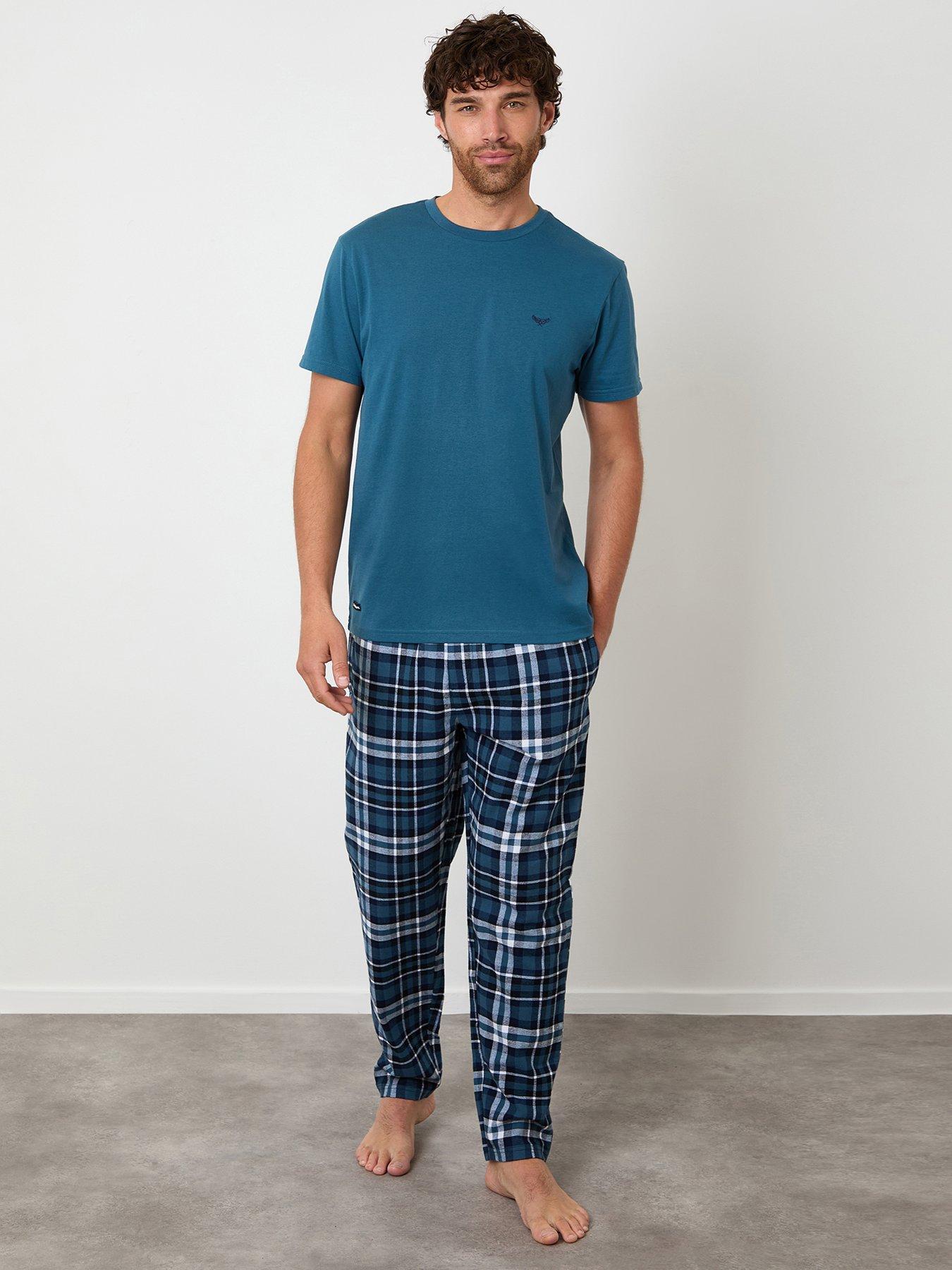 Image 1 of 4 of Threadbare T-shirt & Cotton Flannel Trousers Pyjama Set In Blue Check