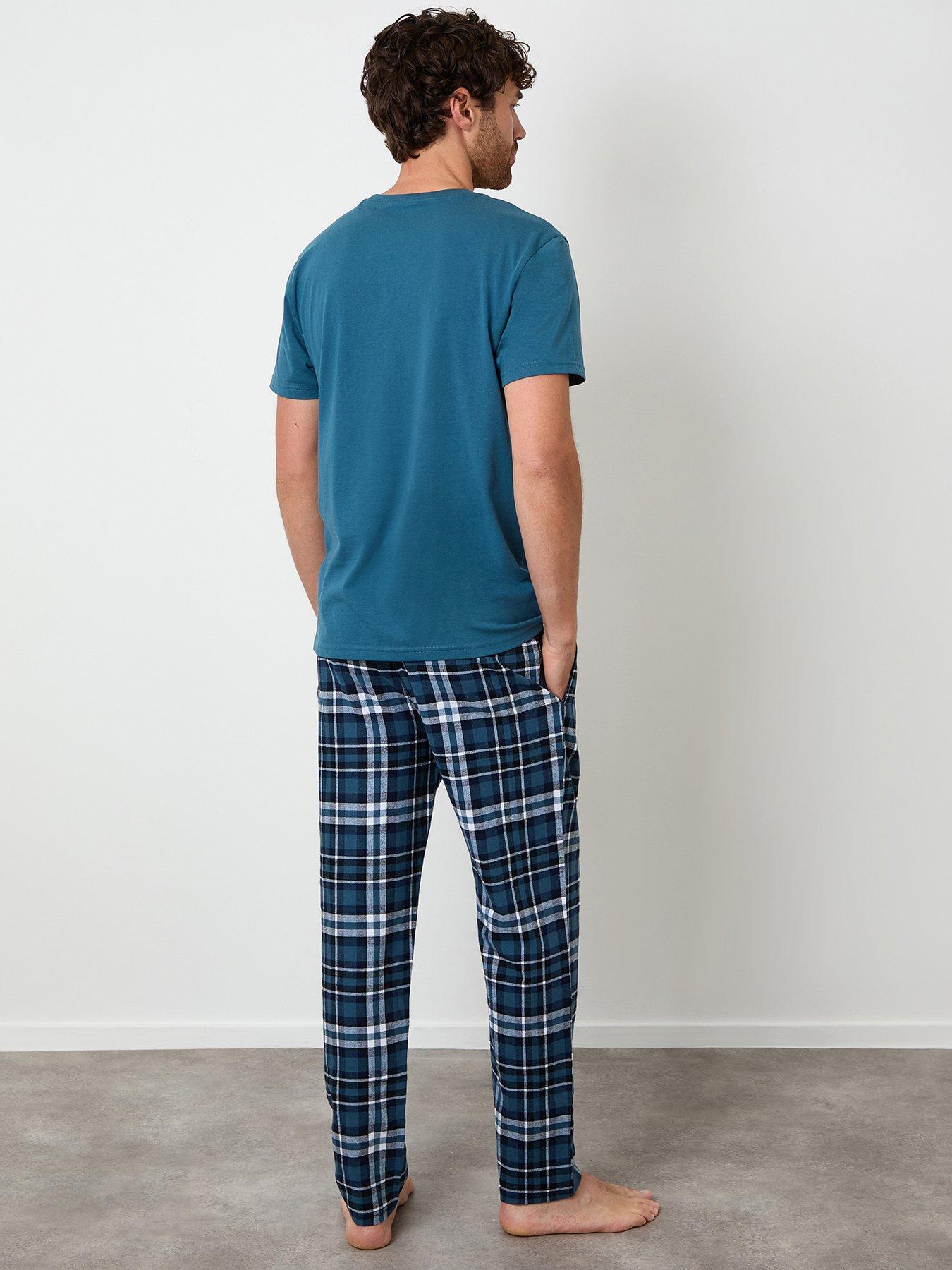 Image 2 of 4 of Threadbare T-shirt & Cotton Flannel Trousers Pyjama Set In Blue Check