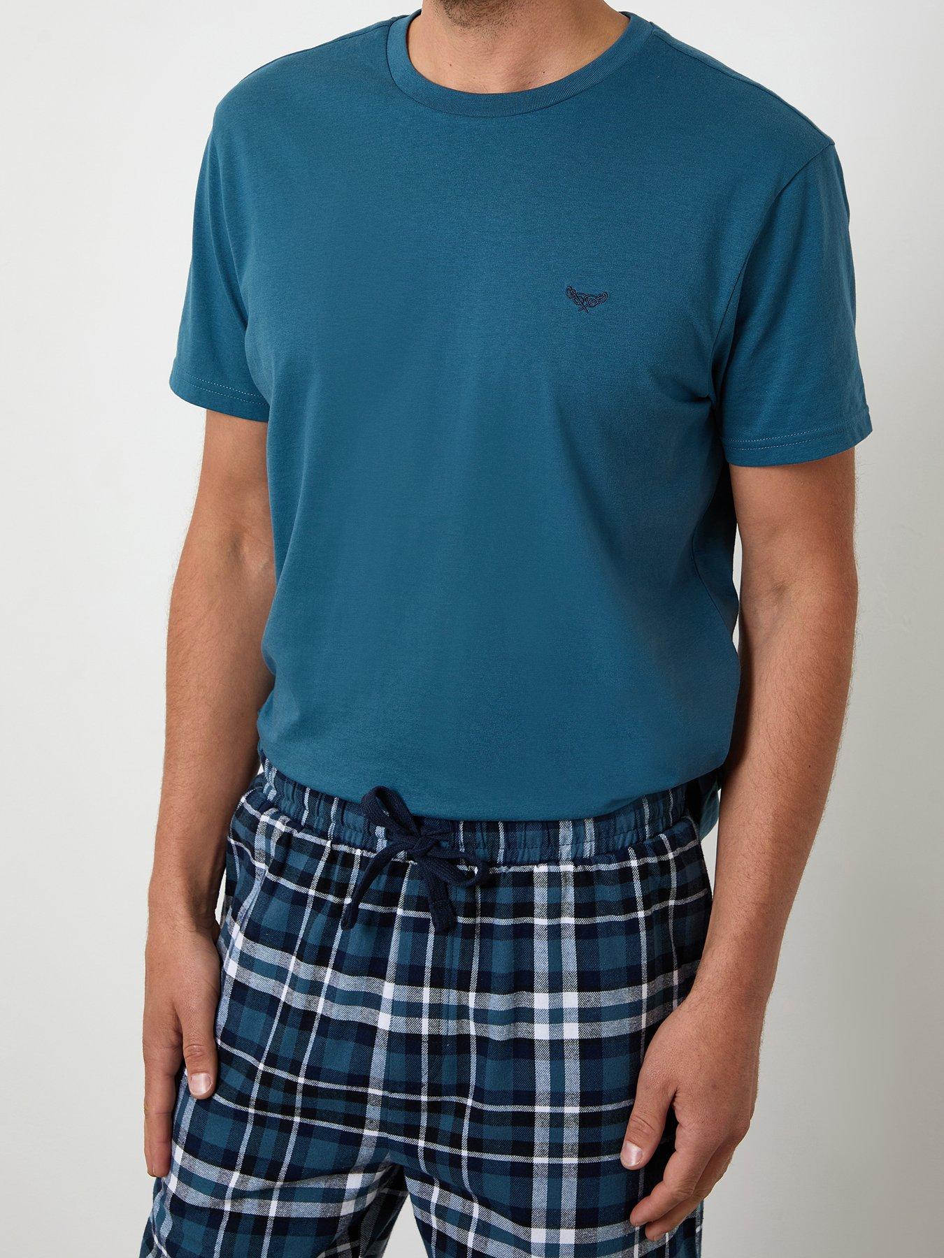 Image 4 of 4 of Threadbare T-shirt & Cotton Flannel Trousers Pyjama Set In Blue Check