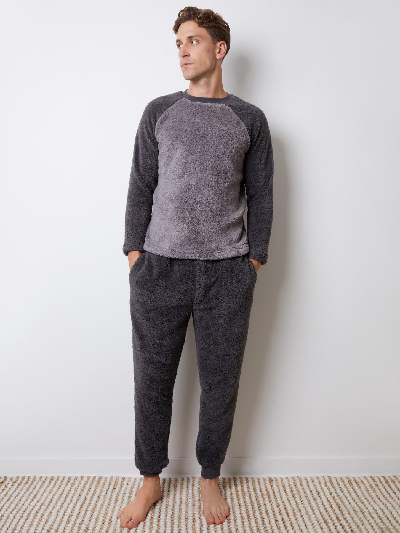 Image 1 of 4 of Threadbare Mens Sherpa Fleece Raglan Lounge Set Pyjamas - Grey