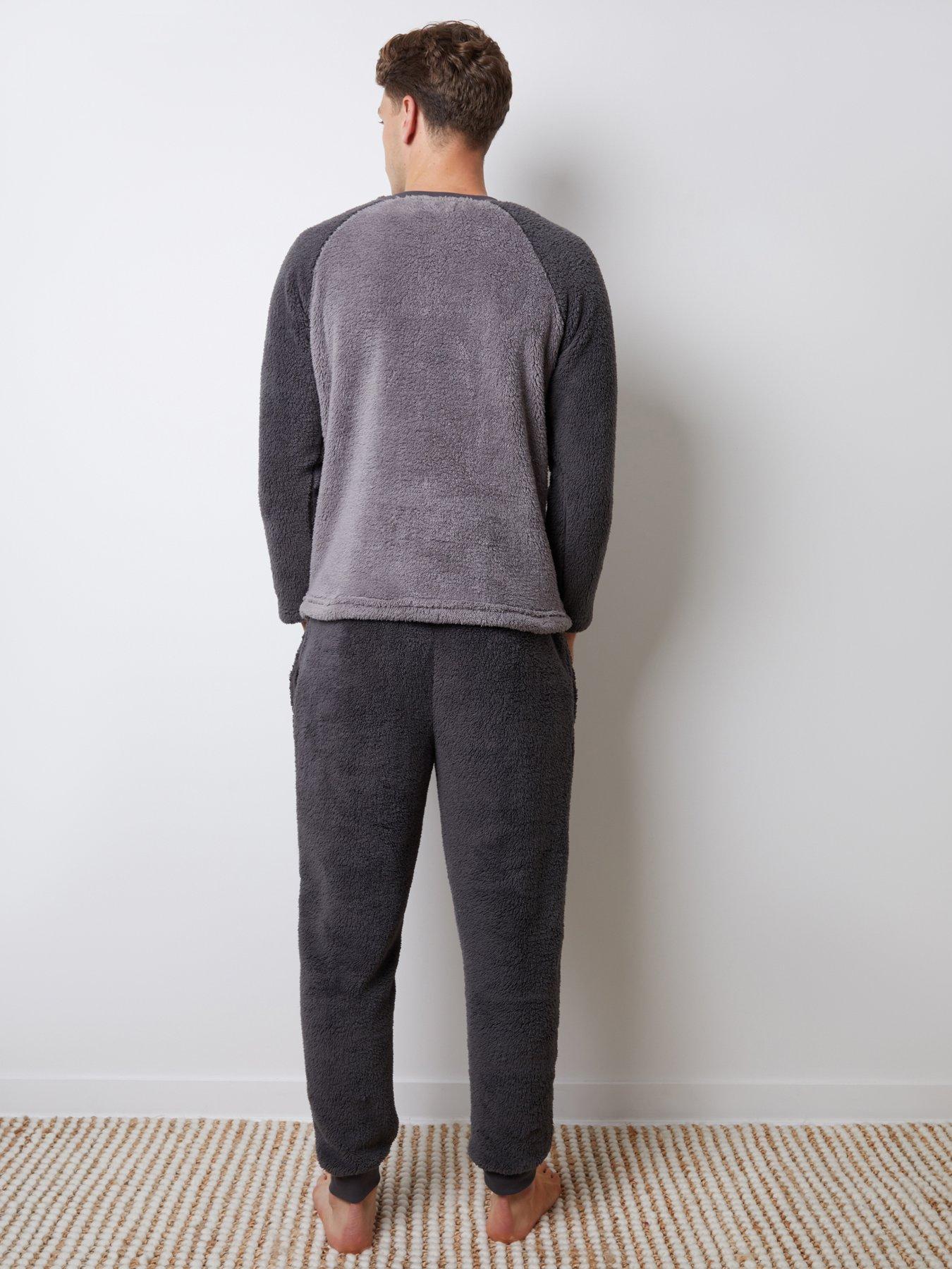 Image 2 of 4 of Threadbare Mens Sherpa Fleece Raglan Lounge Set Pyjamas - Grey