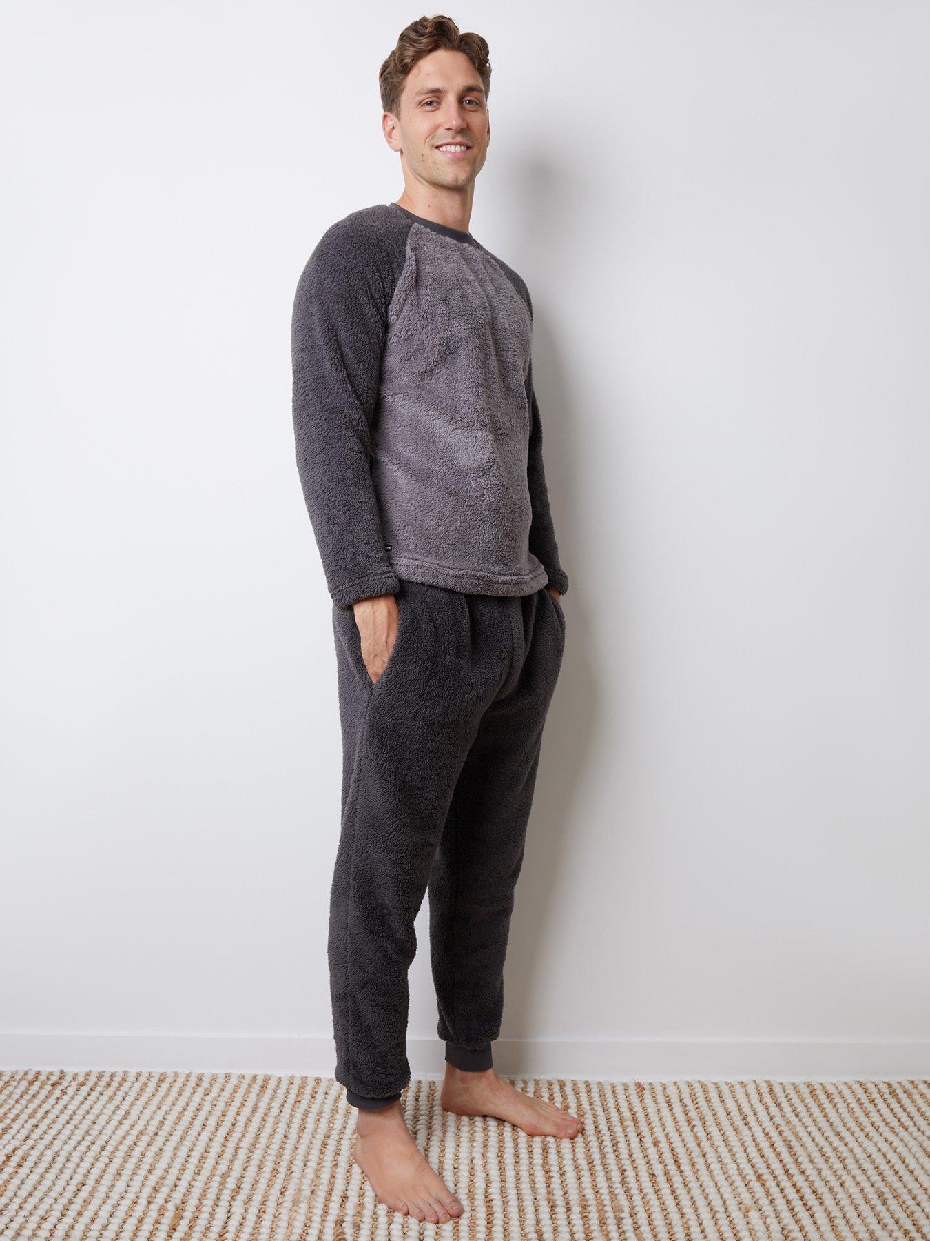 Image 3 of 4 of Threadbare Mens Sherpa Fleece Raglan Lounge Set Pyjamas - Grey