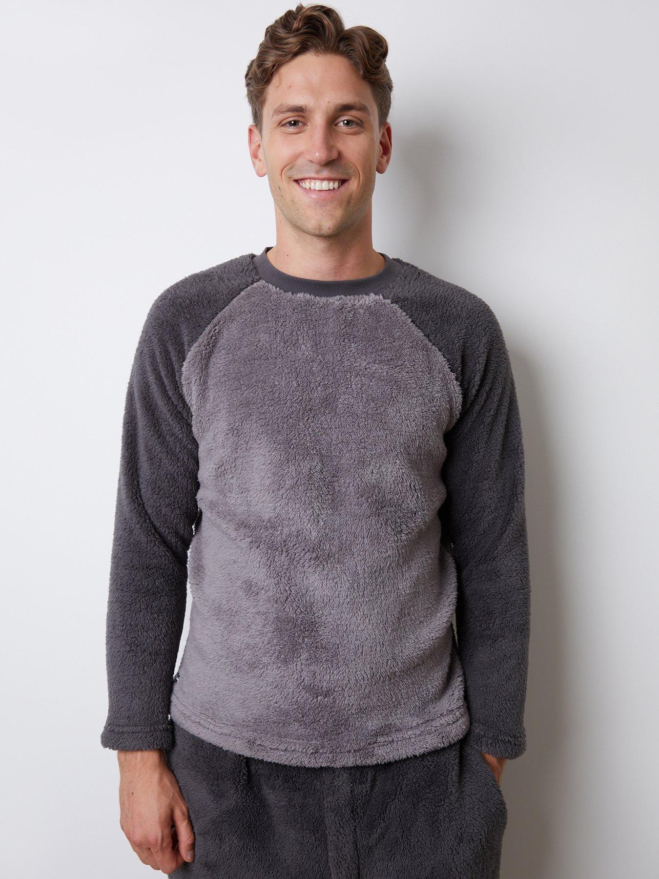 Image 4 of 4 of Threadbare Mens Sherpa Fleece Raglan Lounge Set Pyjamas - Grey