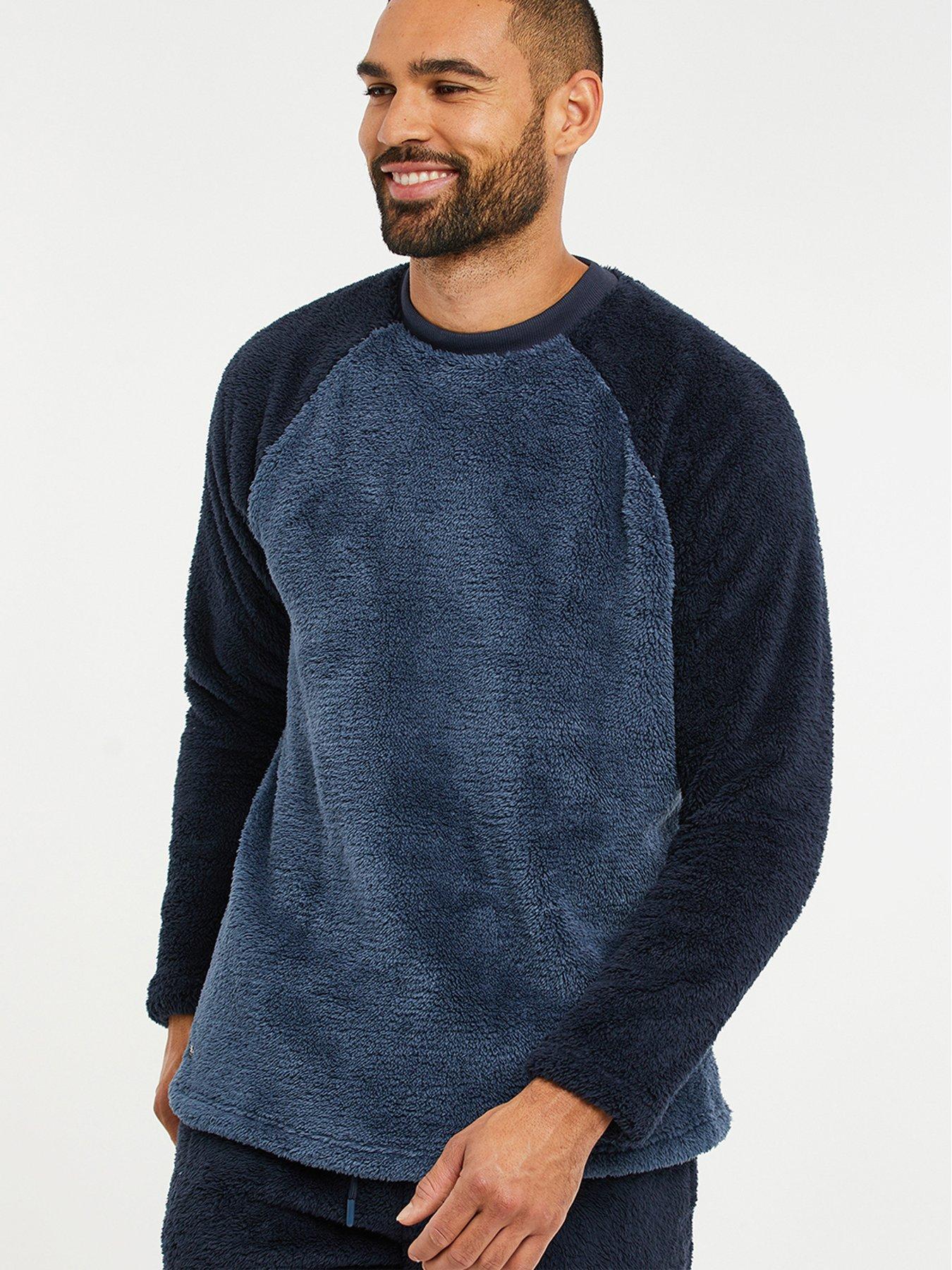 Image 3 of 4 of Threadbare Mens Sherpa Fleece Drawcord Lounge Set - Navy