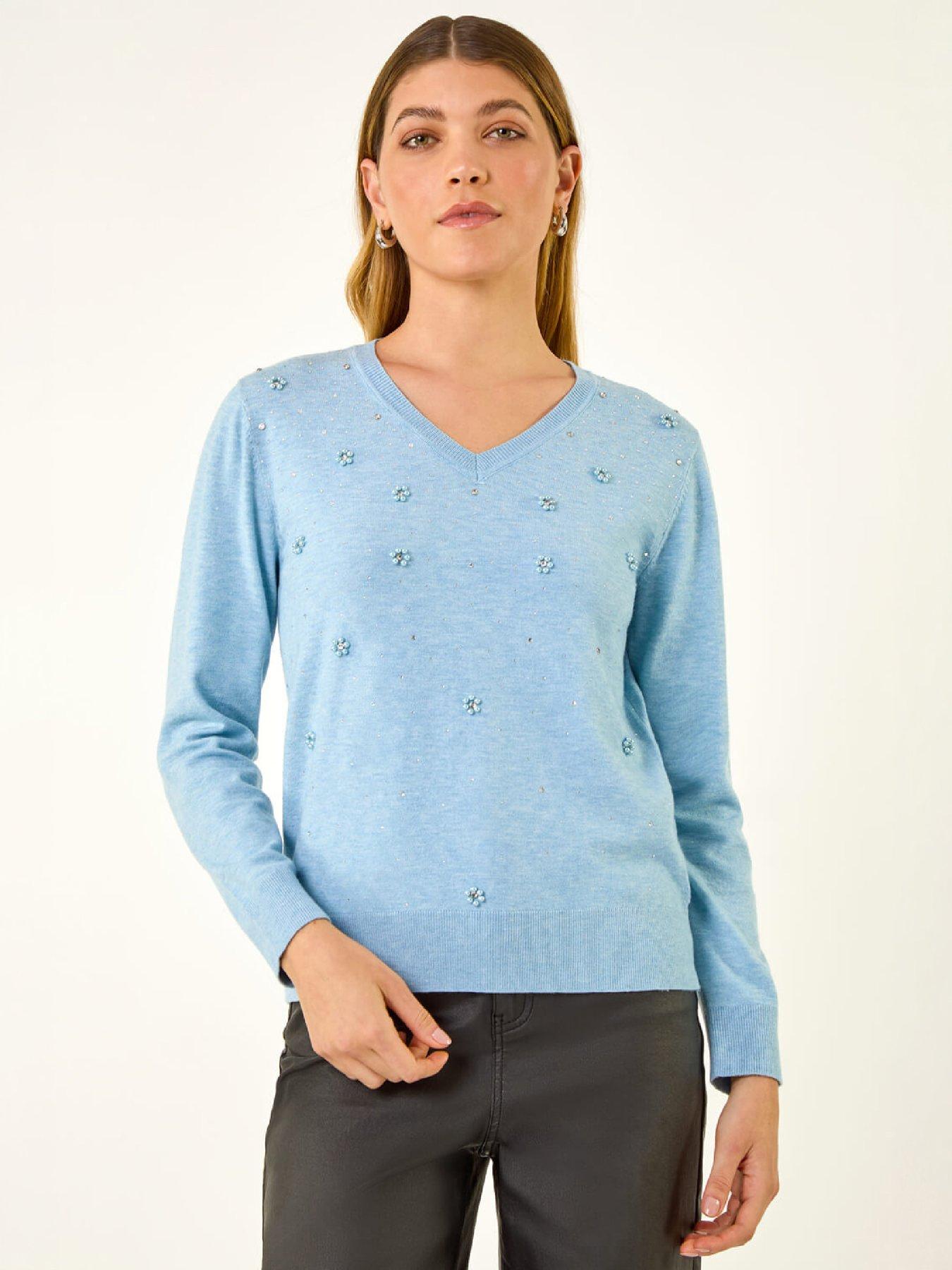 Image 1 of 4 of Roman V-neck Flower Hotfix Jumper