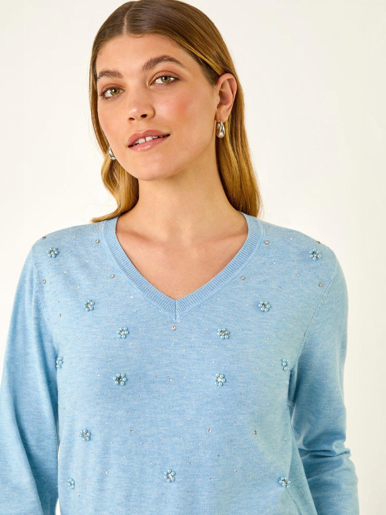 Image 2 of 4 of Roman V-neck Flower Hotfix Jumper